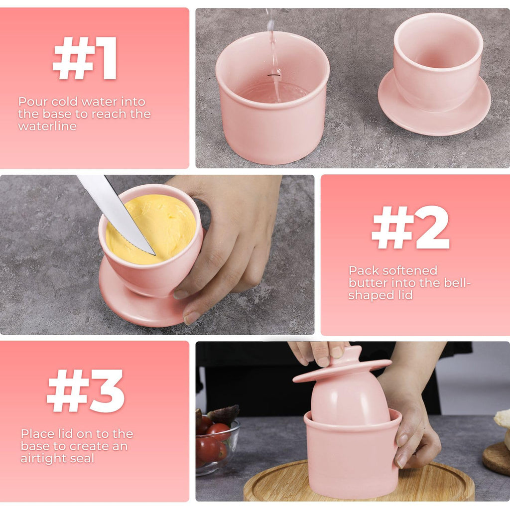 Porcelain French Butter Keeper Crocks with Lids â€?Set of 2 Farmhouse-Style Butter Dishes