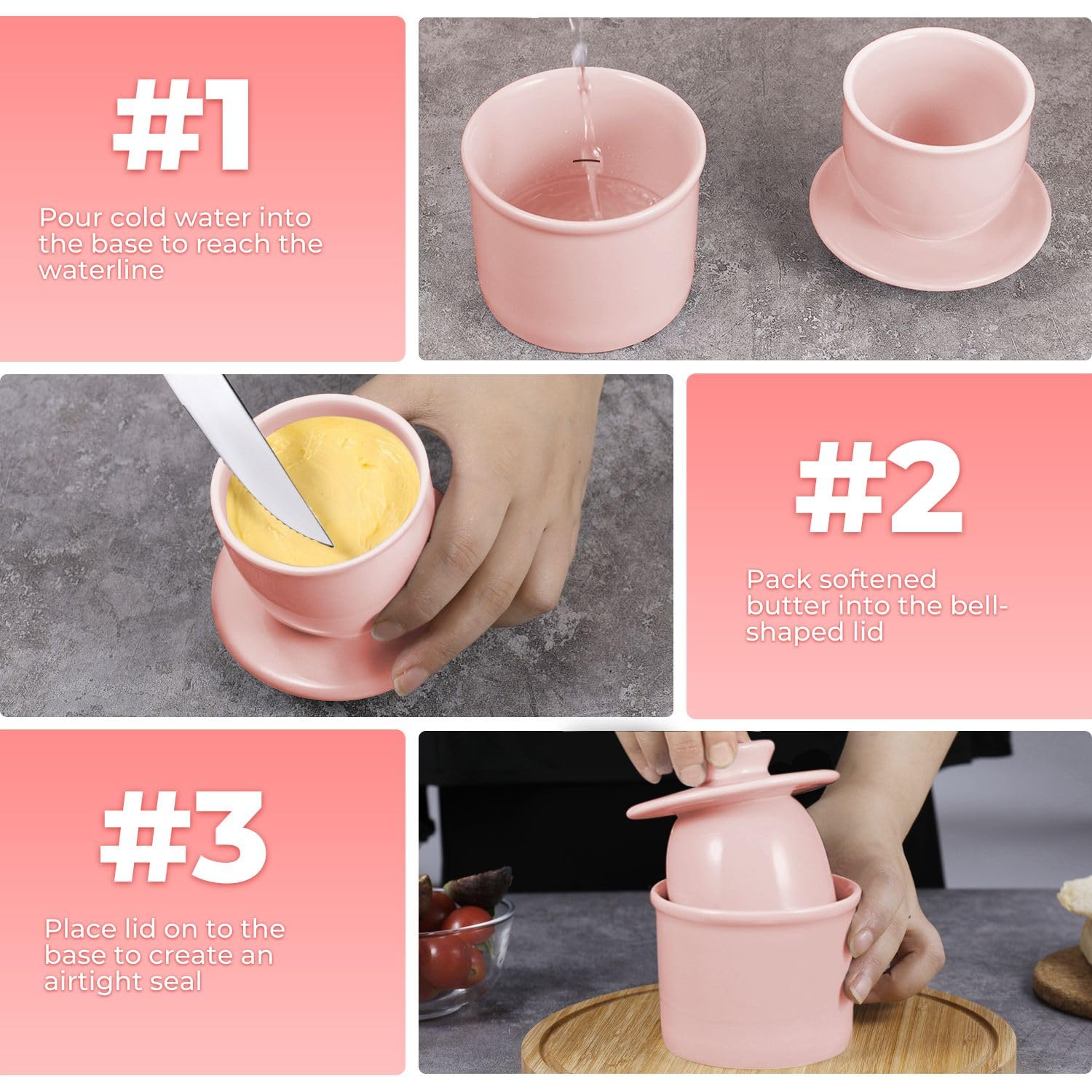 Porcelain French Butter Keeper Crocks with Lids â€?Set of 2 Farmhouse-Style Butter Dishes