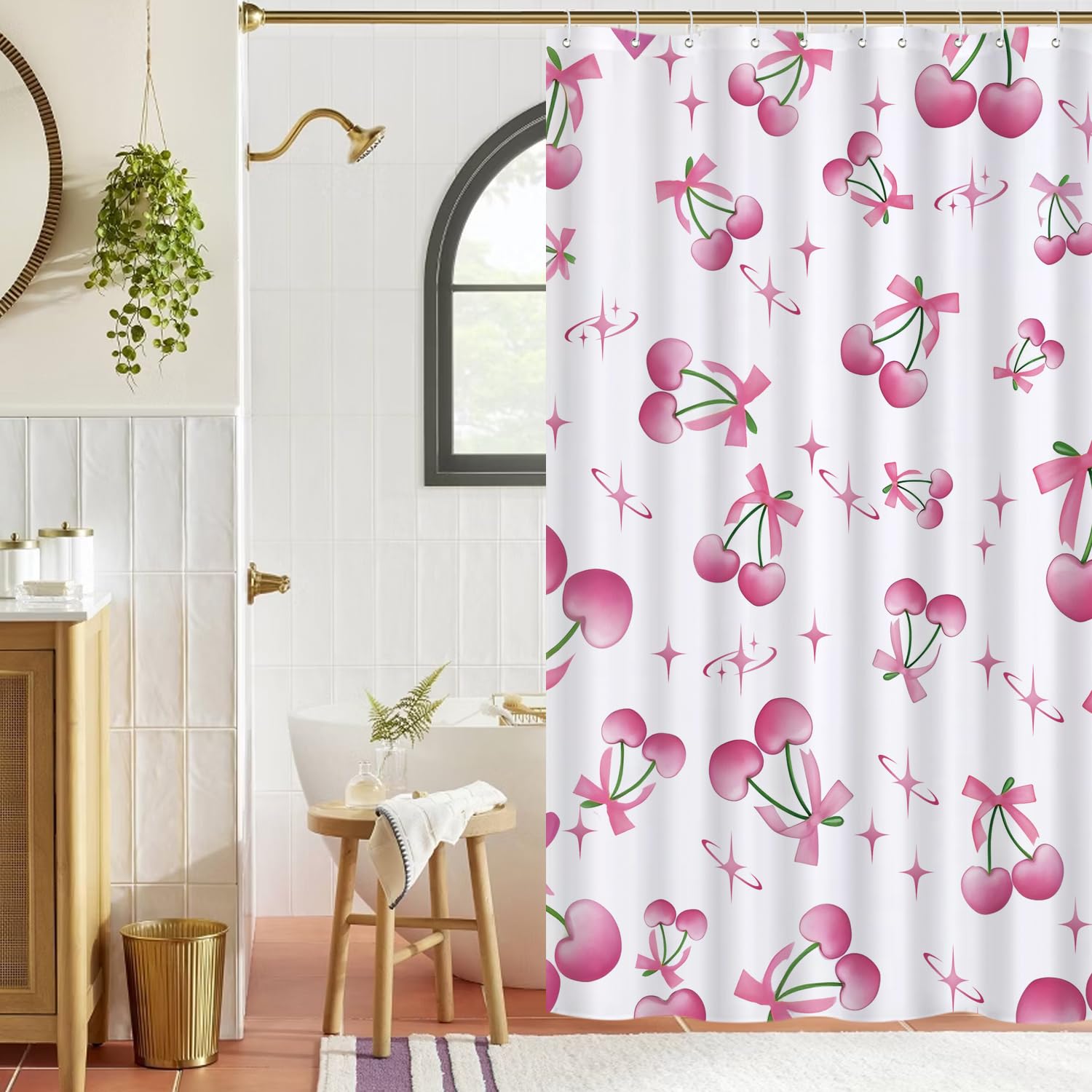 Cute Shower Curtain for Bathroom Modern Aesthetic Funky Decorative, Pretty Chic Cloth Set with Hooks, 72x72 Inch