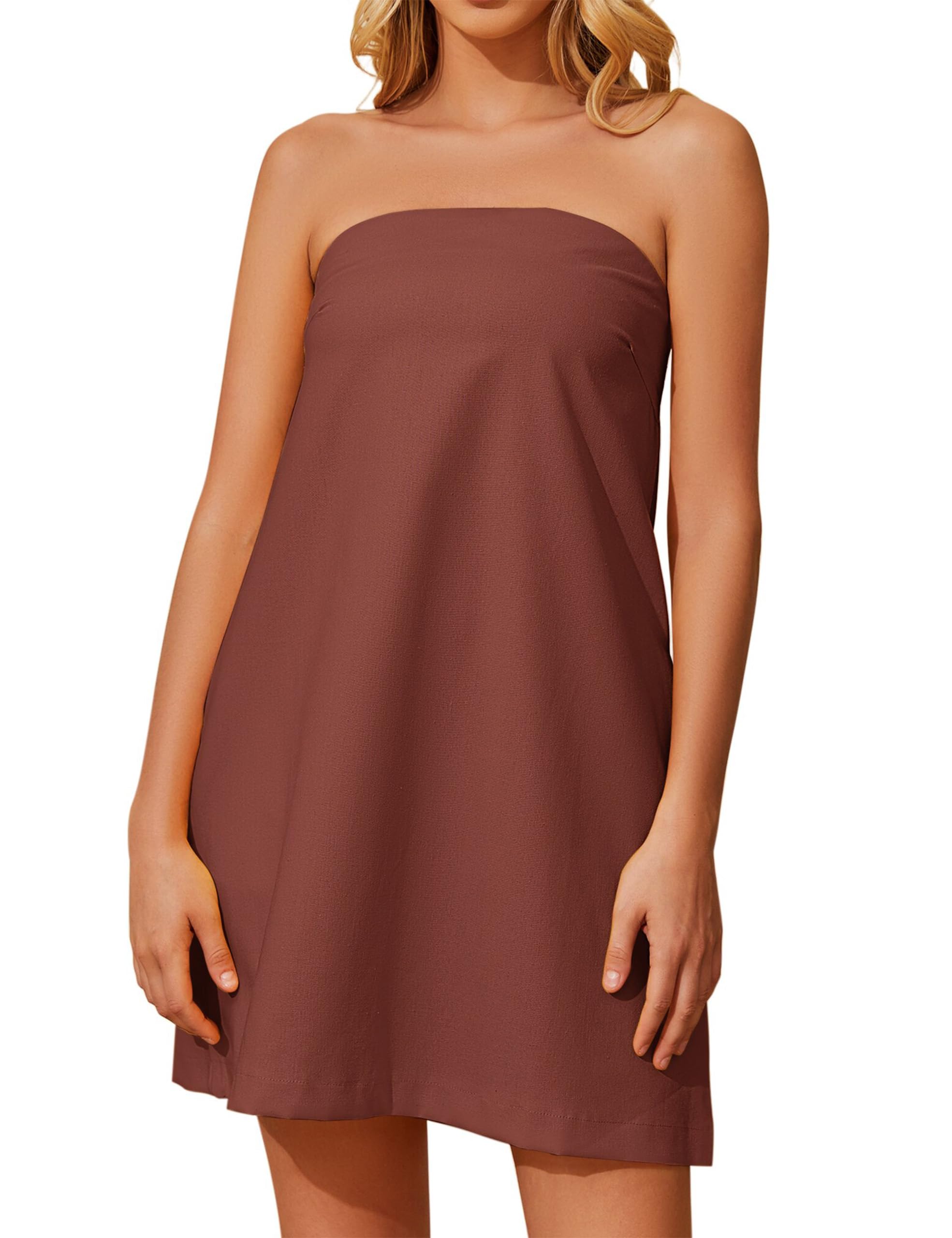 Women's Summer Tube Dress Strapless Backless Mini Tube Dress Smocked Cut Out Relaxed Mini Dresses with Pockets