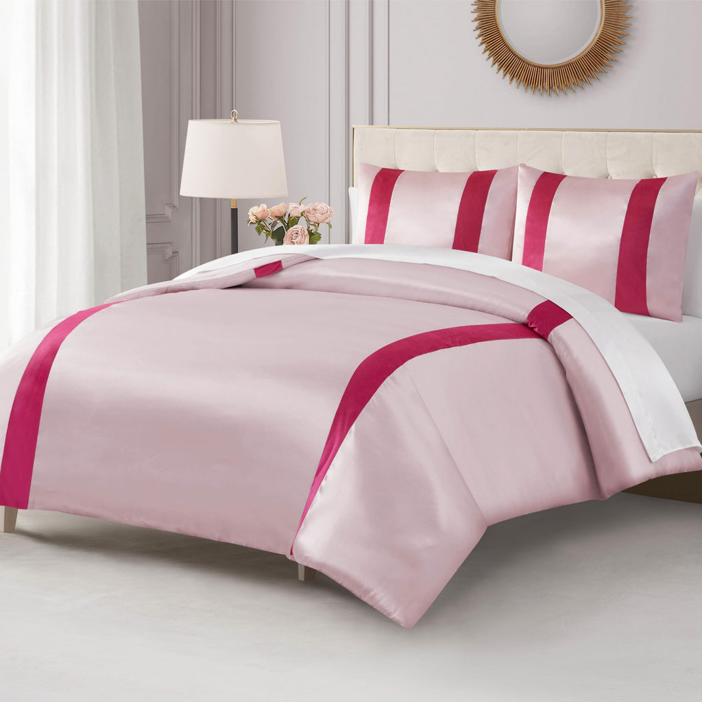 Juicy Couture Velvet Stripe on Satin Pink Comforter Set - 3 Piece Luxury Bedding Ensemble