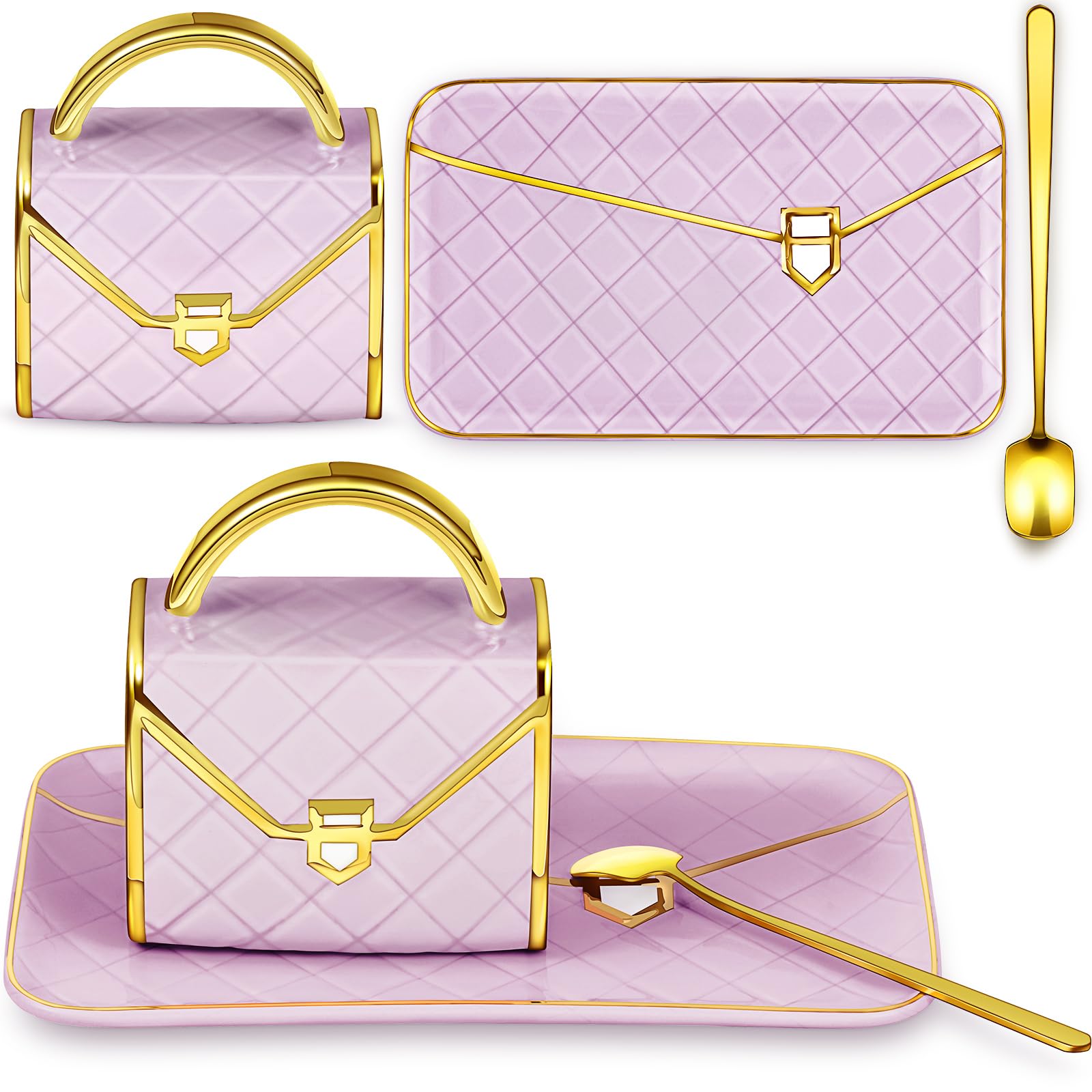 Set Coffee Mug Elegant Handbag Shaped Cup Modern Ceramic Purse Mug with Spoon and Saucer, 10oz Cute Creative Tea Cup