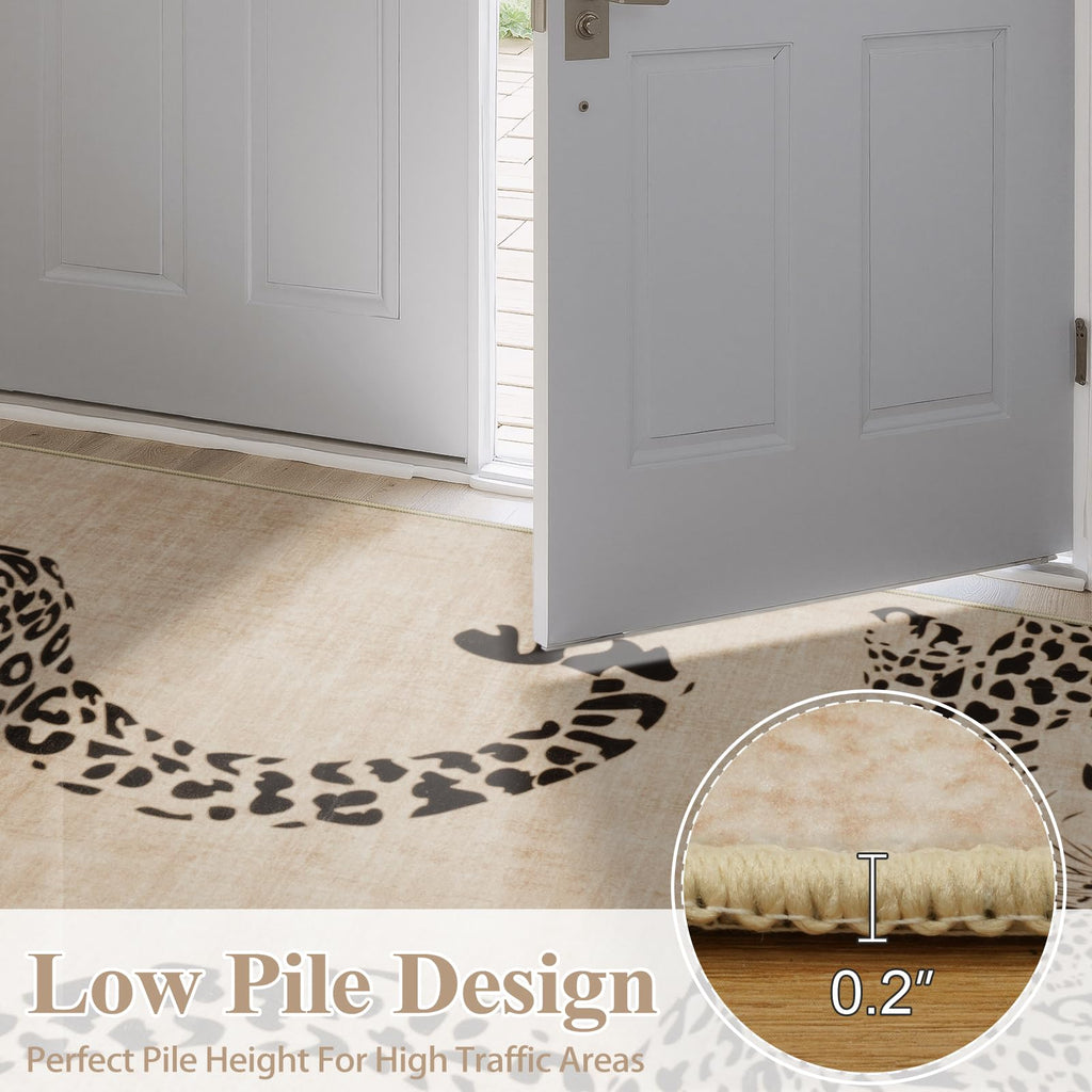 Leopard Print Area Rug â€?Soft, Washable, Non-Slip, Stain-Resistant Rug