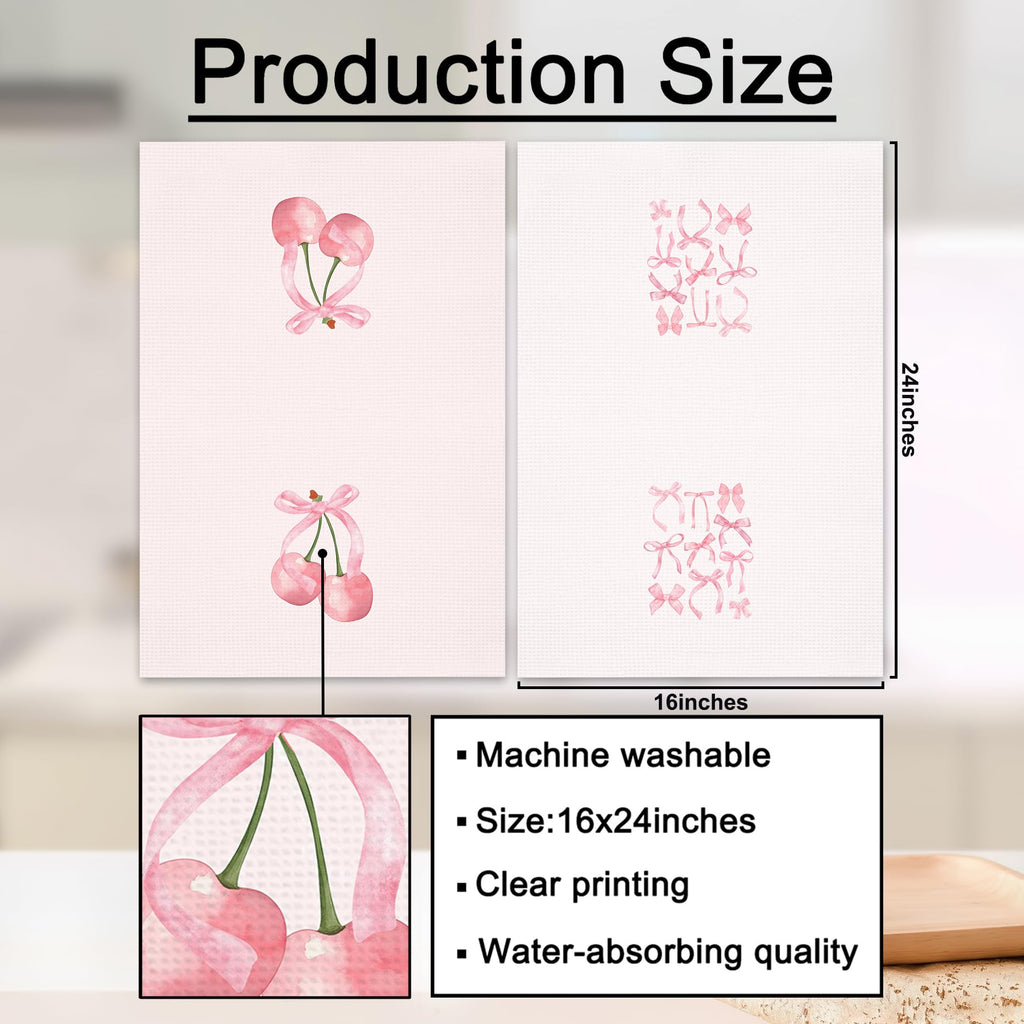 Girly Pink Bow Coquette Preppy Towel, 16x24 Inch