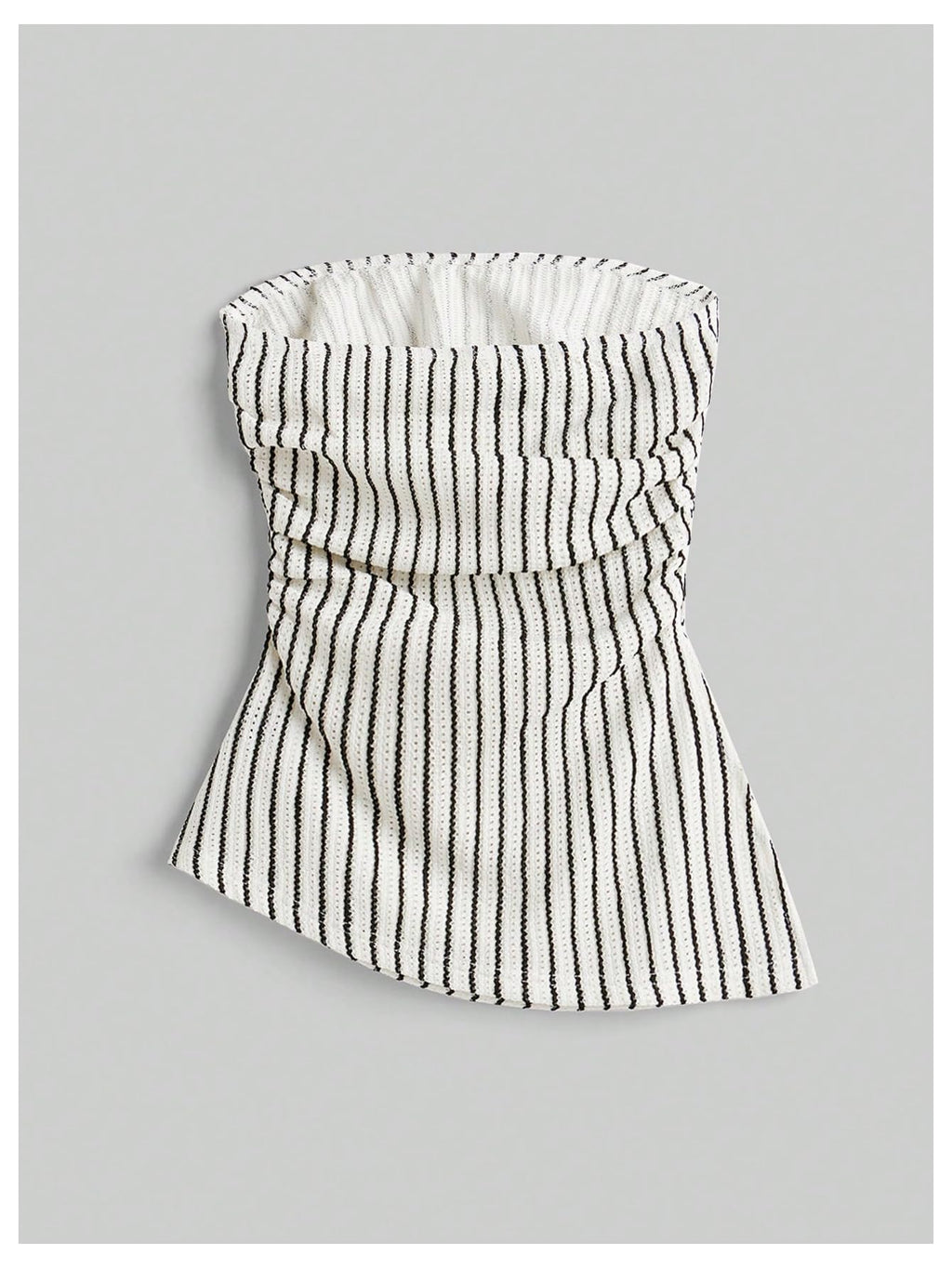 Women's Striped Print Bandeau Ruched Asymmetrical Hem Strapless Tube Top
