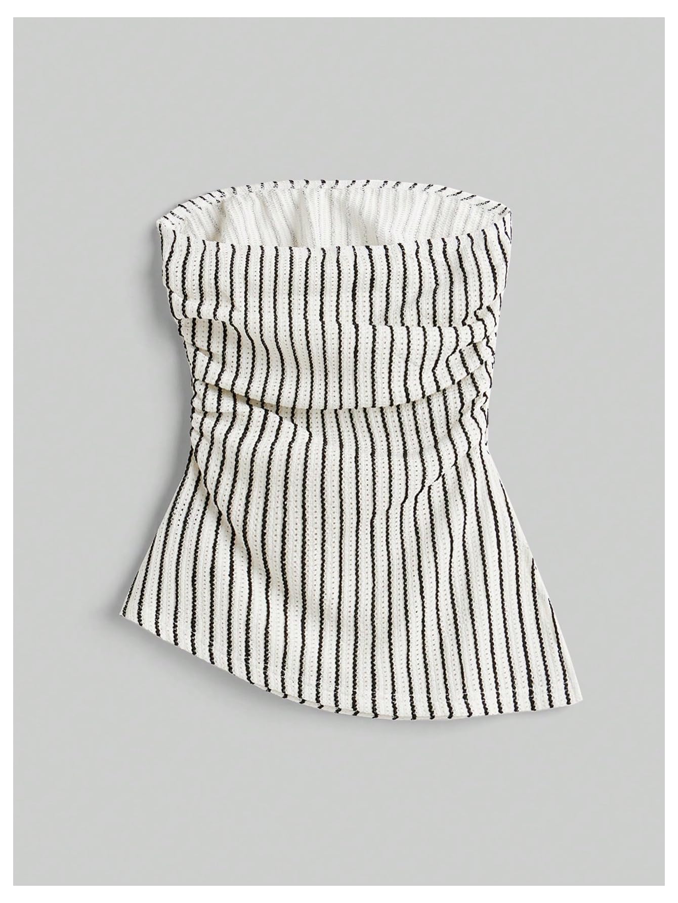Women's Striped Print Bandeau Ruched Asymmetrical Hem Strapless Tube Top