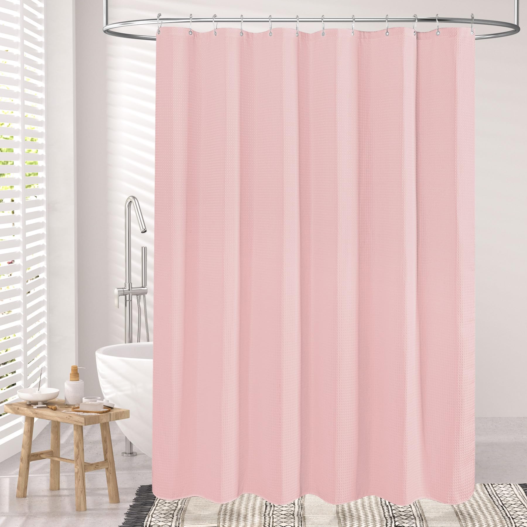 Waffle Shower Curtain - Fabric Shower Curtain Heavy Duty Hotel Quality Bathroom Shower Curtains, 72 x 72 Inches
