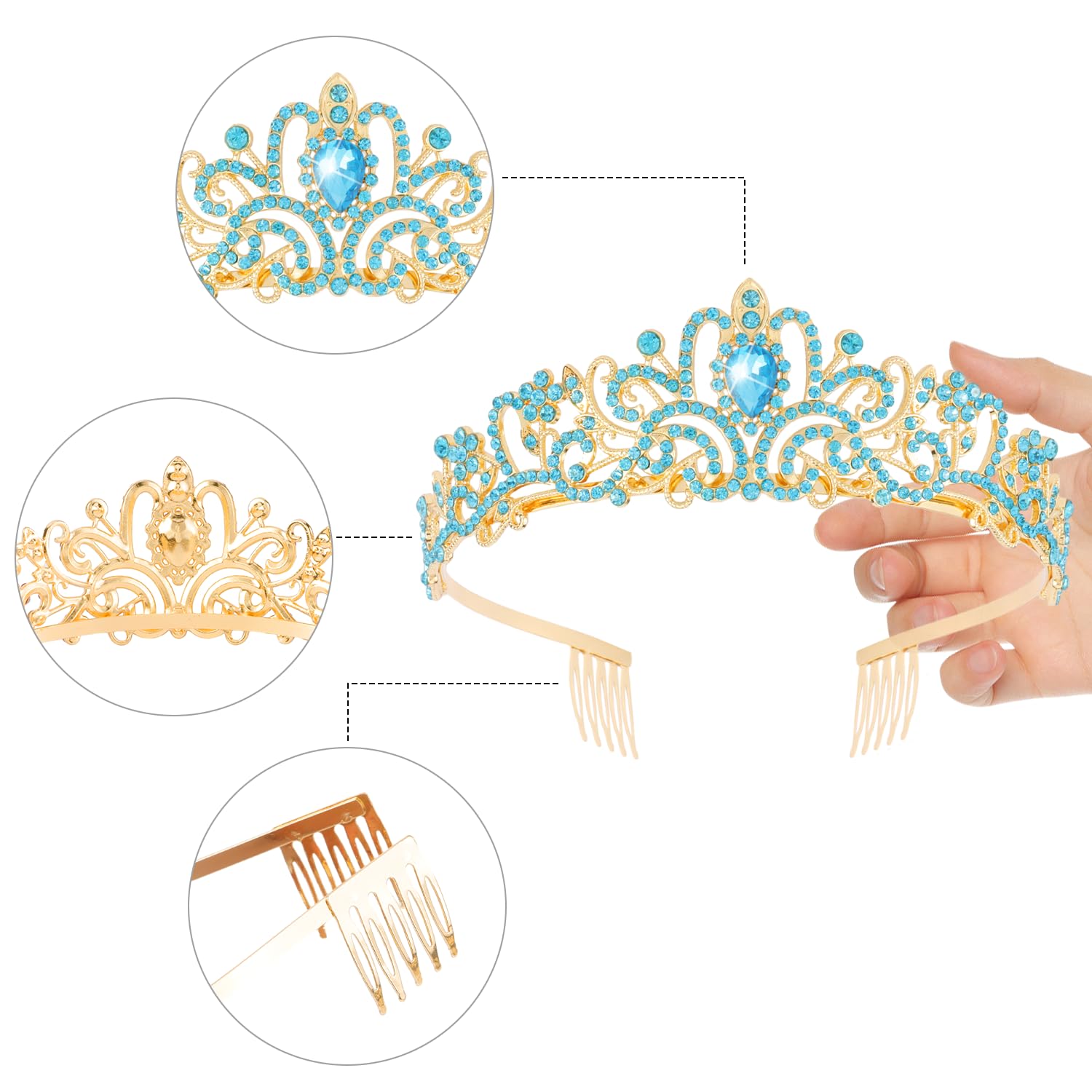 Princess Crystal Tiara Crown Headband Elegant Crown With Combs