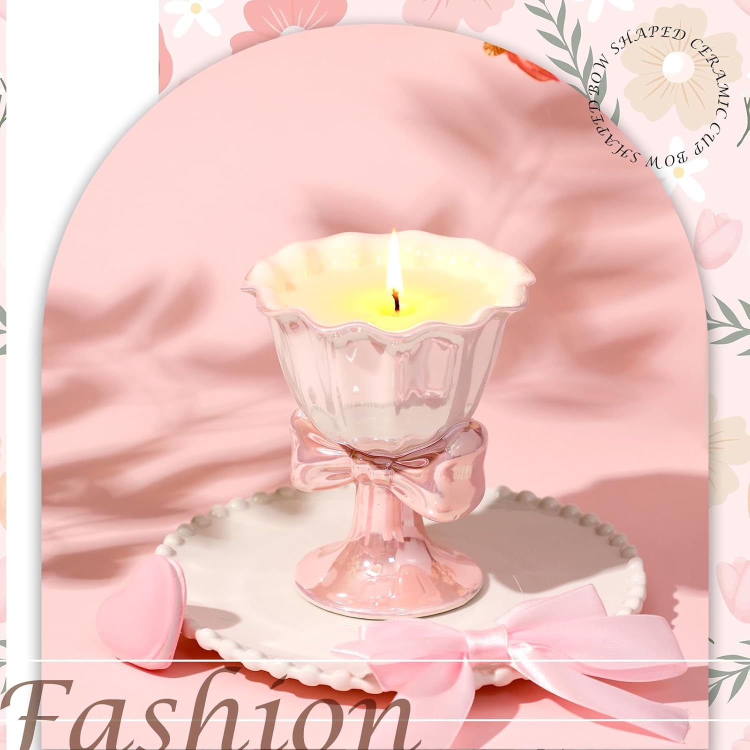 Cute Pink Aesthetic Coquette Decor Bow Candle - Soy Wax Scented