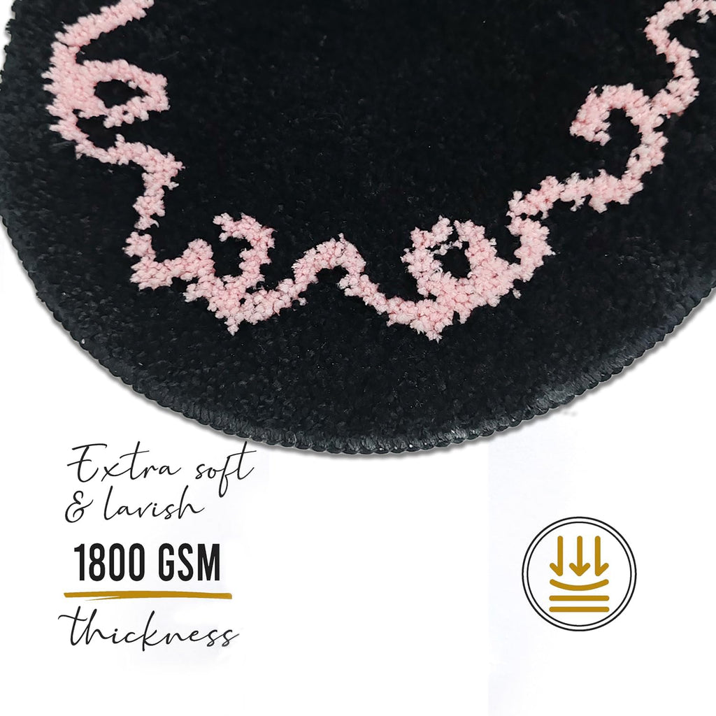Coquette Black Pink Bow Mat Non Slip Heart Shaped Bow Rug Cute Girly Carpet Room Decor Microfiber Absorbent Bath