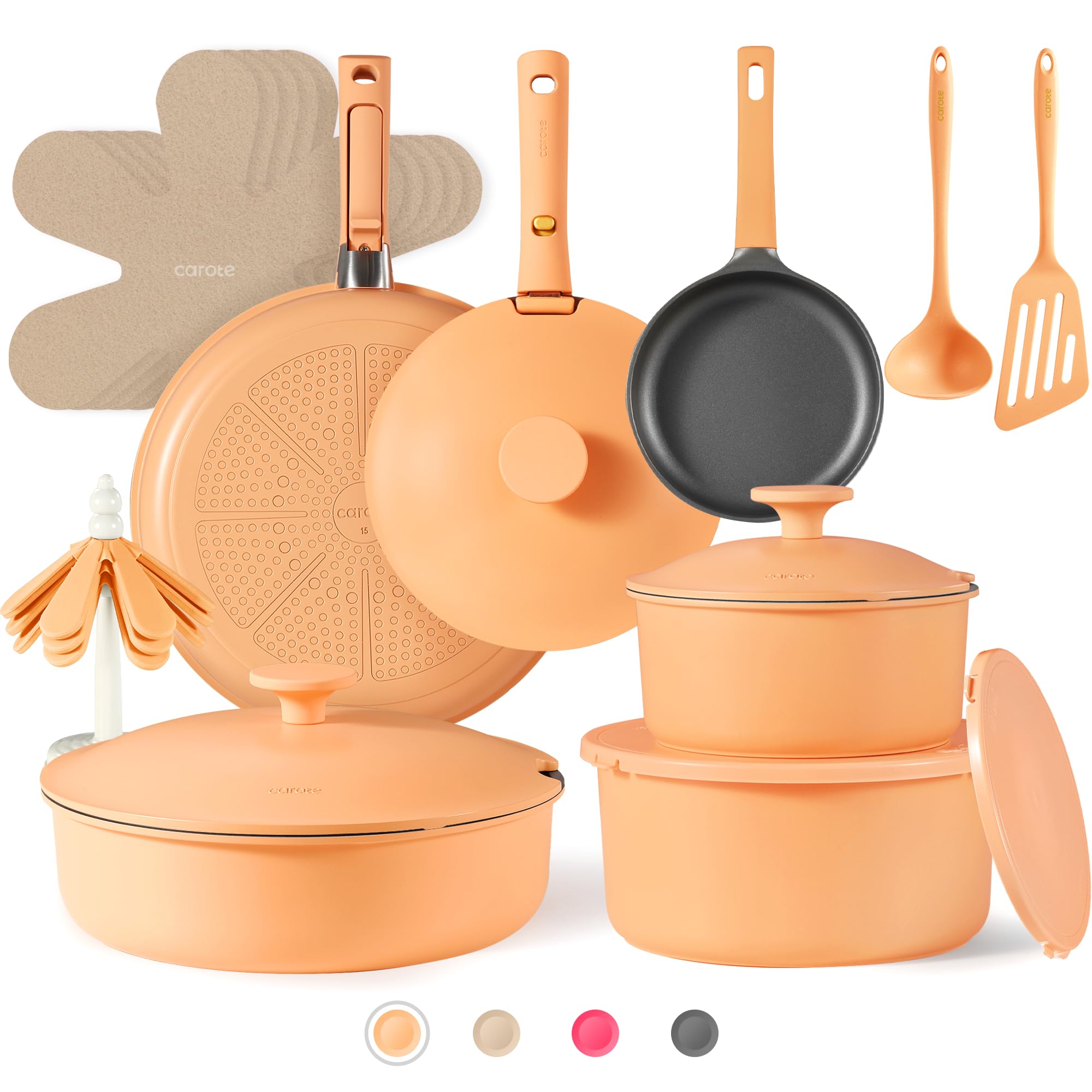 Pots and Pans Set Non Stick, Nonstick Cookware Set, Oven/Dishwasher/Fridge Safe Pots and Pans, RV Safe Cookware, 23pcs Gift Set Detachable Handle