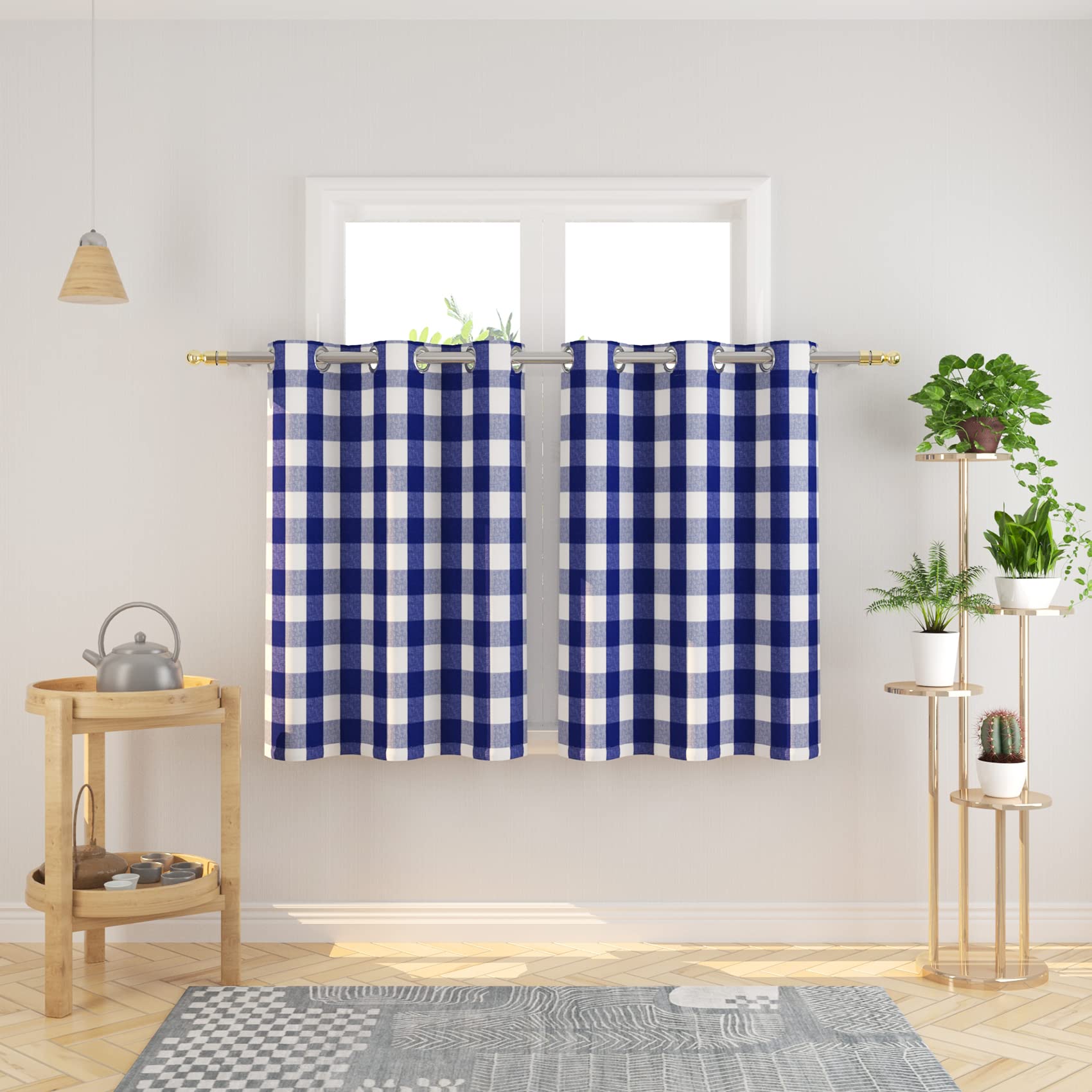 Tier Curtains Check Gingham Plaid Window Curtain Panels Bathroom Grommet Top Window Treatment 2 Panels