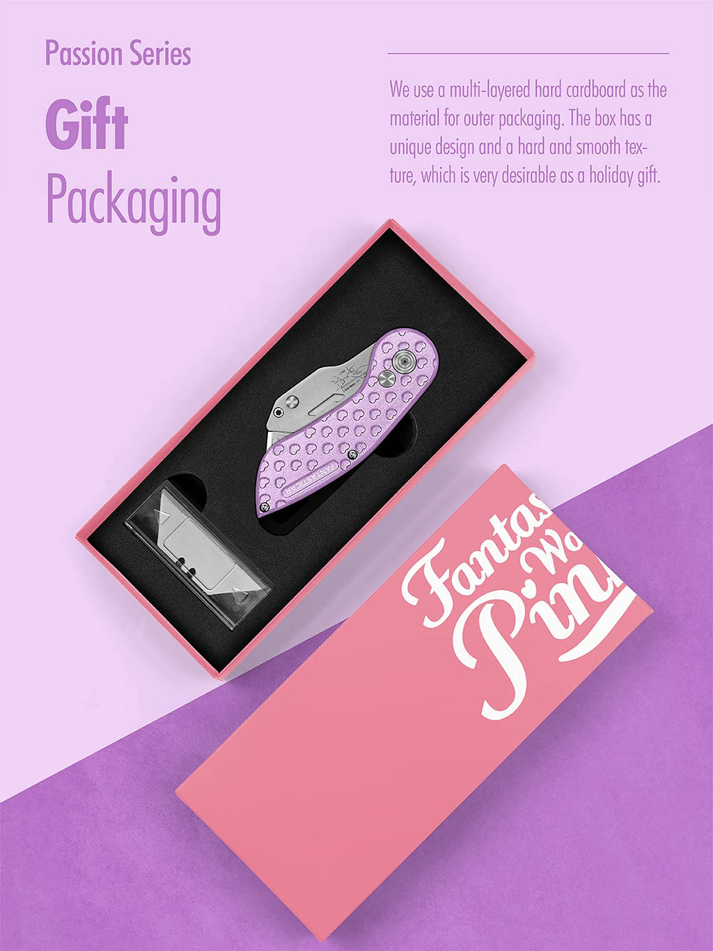 Folding Utility Knife, Cute Metal Box Cutter with Extra 5 Sharp Blades, Quick Blade Change, and Preminium Gift Packaging, for Cardboard Opener, Paper Cutter