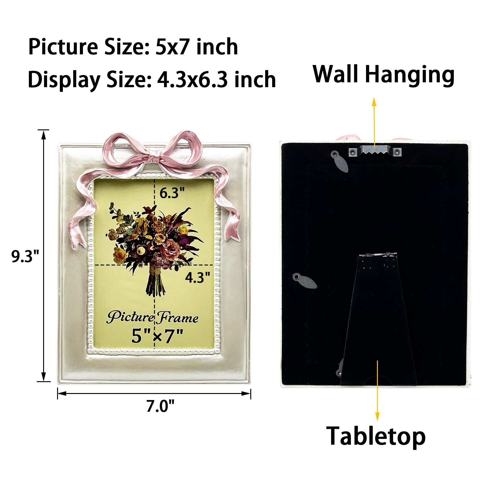 Vintage Picture Frame -  Antique Ornate Photo Frames with Glass Front, Ribbon Bow Design