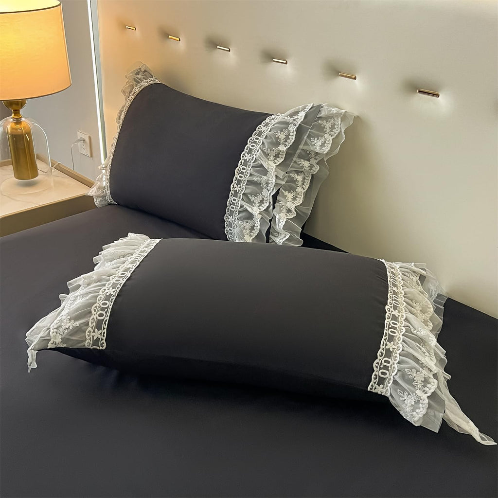 Chic Ruffle Lace Polyester Duvet Cover Set -Bedding-2 Piece Duvet Cover with Zipper Closure -Ultra Soft and Light Weight
