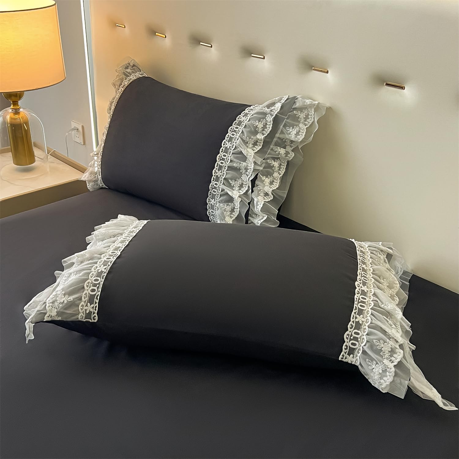 Chic Ruffle Lace Polyester Duvet Cover Set -Bedding-2 Piece Duvet Cover with Zipper Closure -Ultra Soft and Light Weight