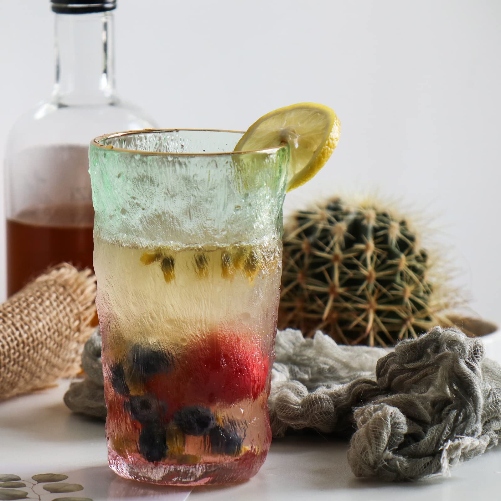 Drinking Glasses, Glassware Sets of 2, Mixed Drinking Glacier Pattern 12 oz Glass Cups