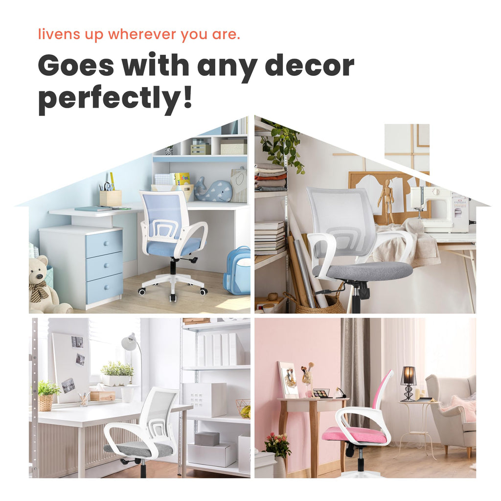 Office Desk Computer Chair Ergonomic Mesh Gaming Mid Back Seat with Comfy Lumbar Support Adjustable Height Swivel