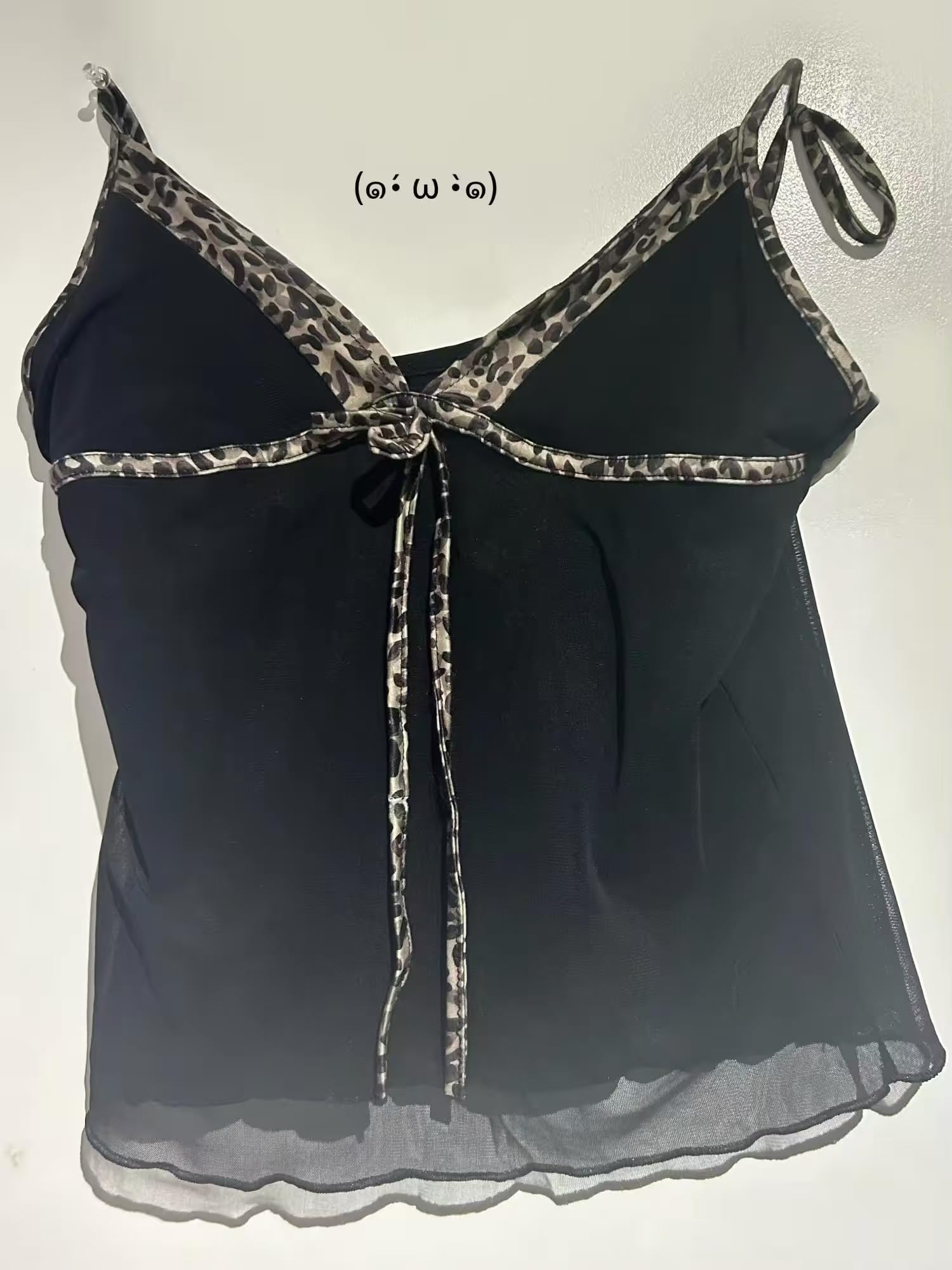 Emo Coquette Cropped Top Grunge 2000s Spaghetti Strap Tops Streetwear Vintage Camisole Y2k Cheetah Tops