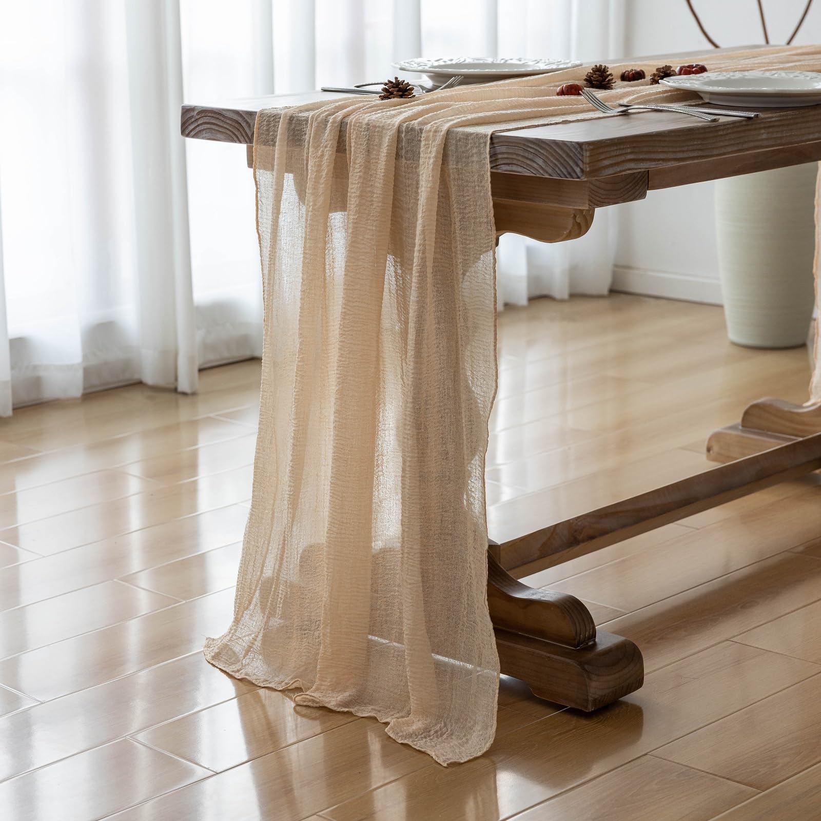 Table Runner Cheese Cloth Rustic Gauze Cheesecloth Table Runner 120 Inch 10 FT Sheer Boho Home Decorations