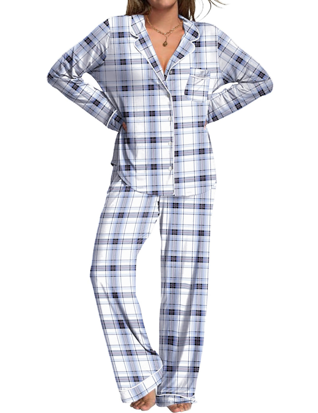 Womens Pajamas Set 2 Piece Button Down Pjs Soft Long Sleeve Top and Pants Sleepwear Set Lounge Sets