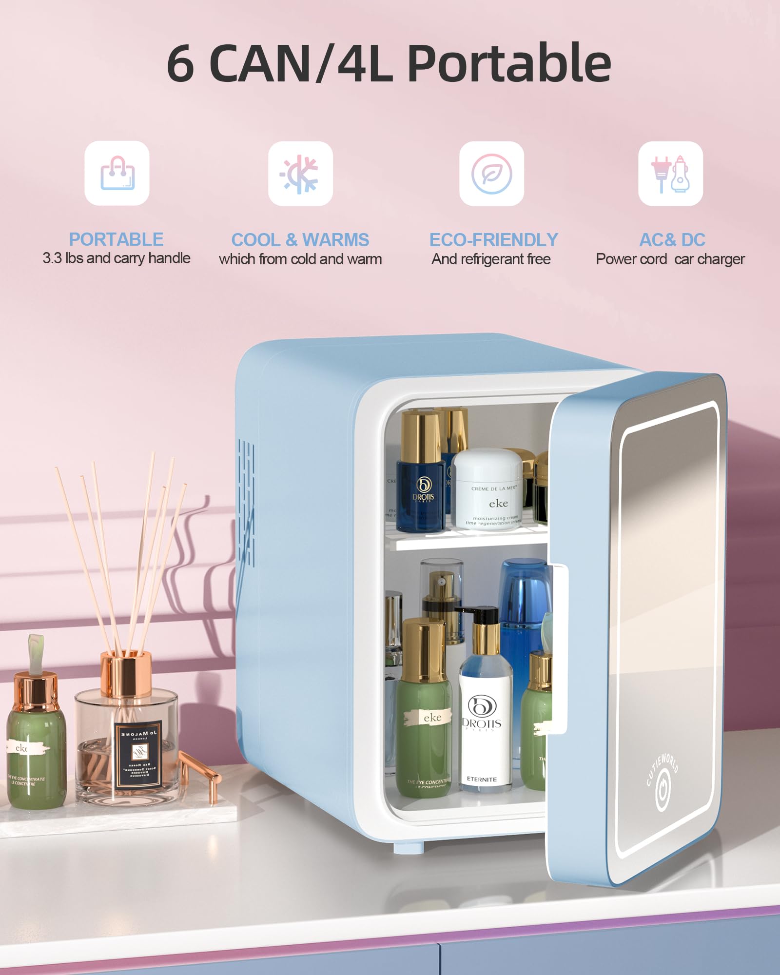 Skincare Fridge - Makeup Fridge for Refrigerating Skincare and Food, Mini Fridge Cooler and Warmer