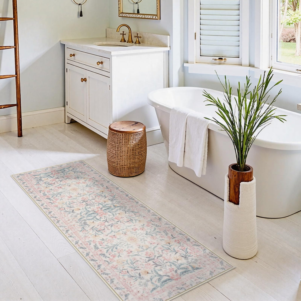 New Boho Floral Bath Rugs, Non Slip Washable Bathroom Rugs Fit Under Door, Ultra Soft and Absorbent Bath Mat