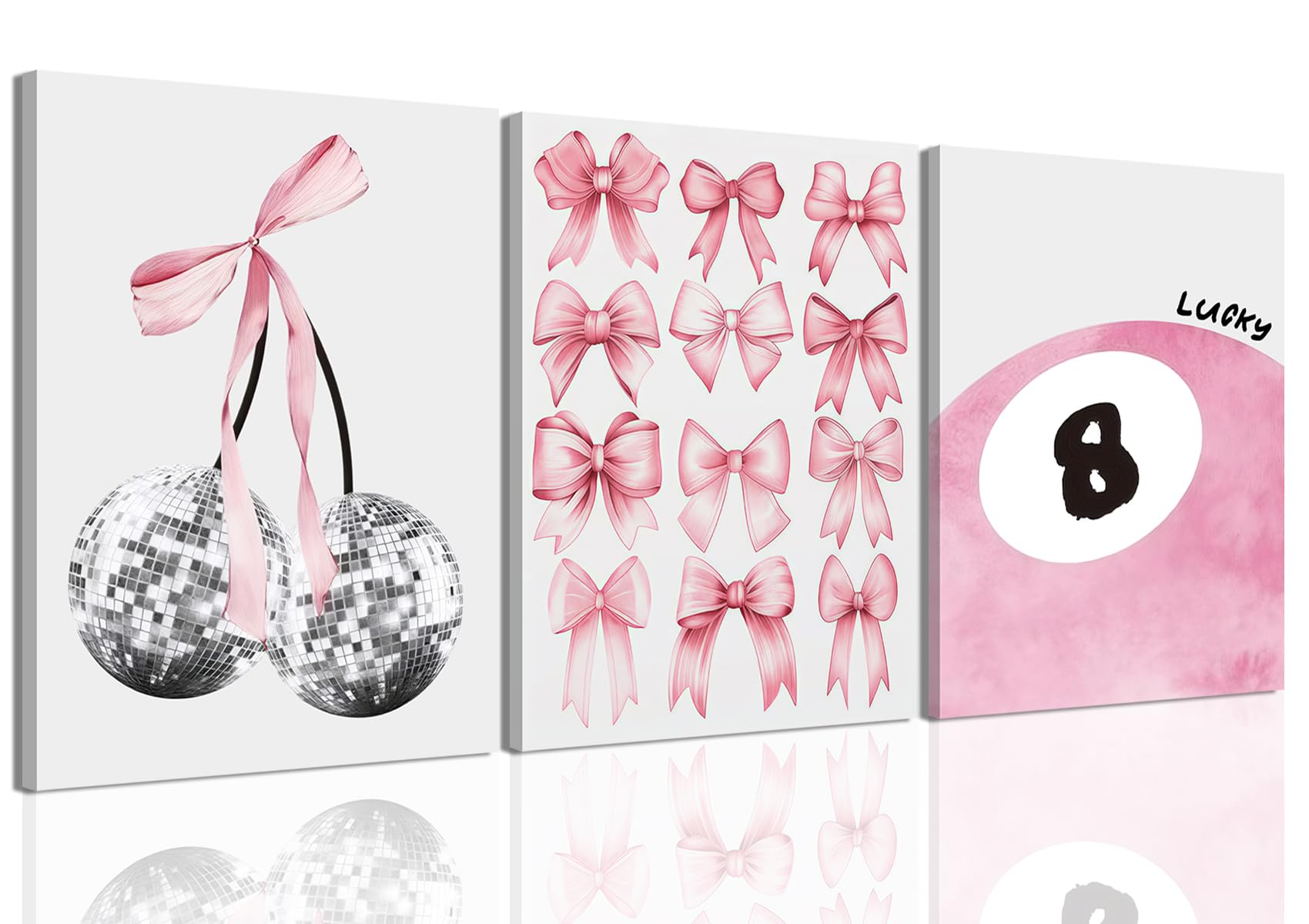 Trendy Blue Wall Art Set of 3, Preppy Navy Blue Wall Decor, Coquette Disco Lucky Me 8 Ball Poster Canvas Prints Aesthetic Pictures Room Dorm