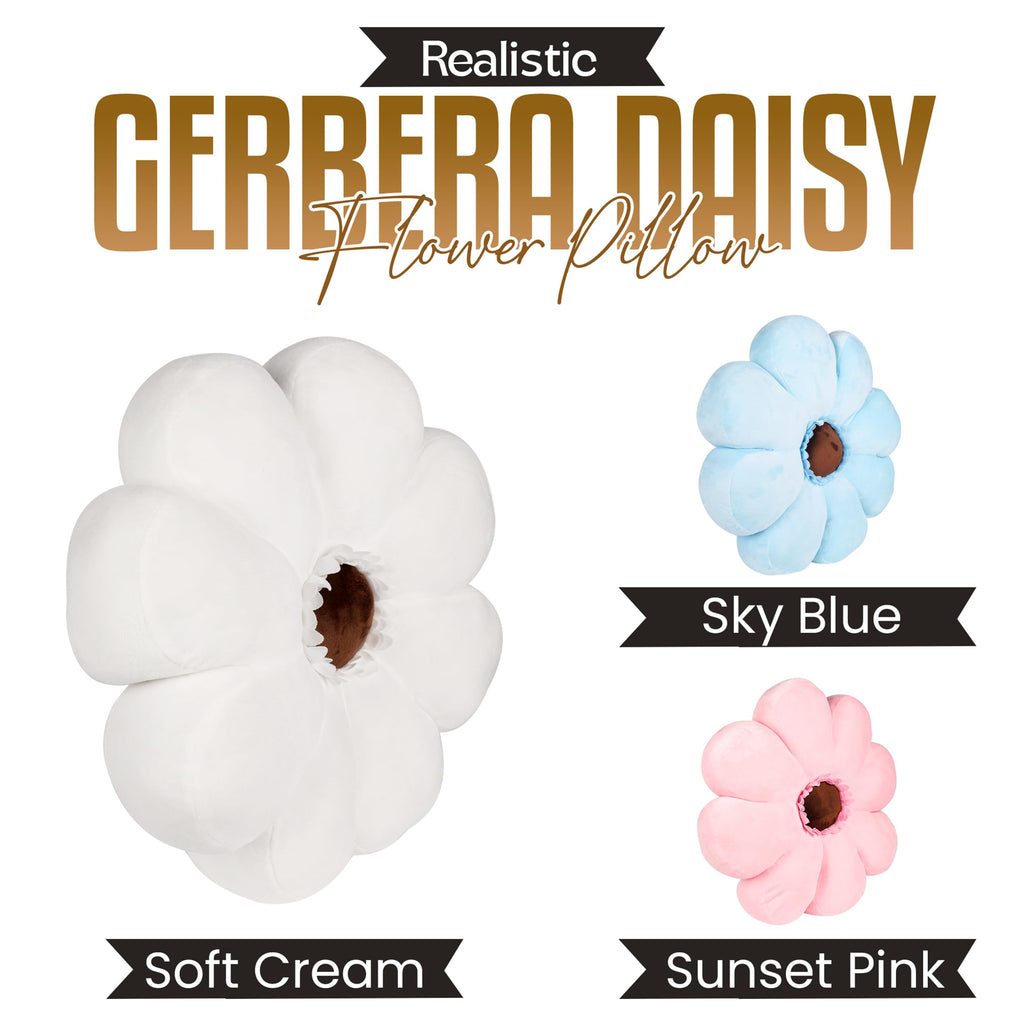 Gerbera Daisy Cute Preppy Flower 17-inch Pillow, Ultra Soft Hand-Stitched Premium Plush Fabric, Decorative Accent Throw Pillow, (Sunset Pink)