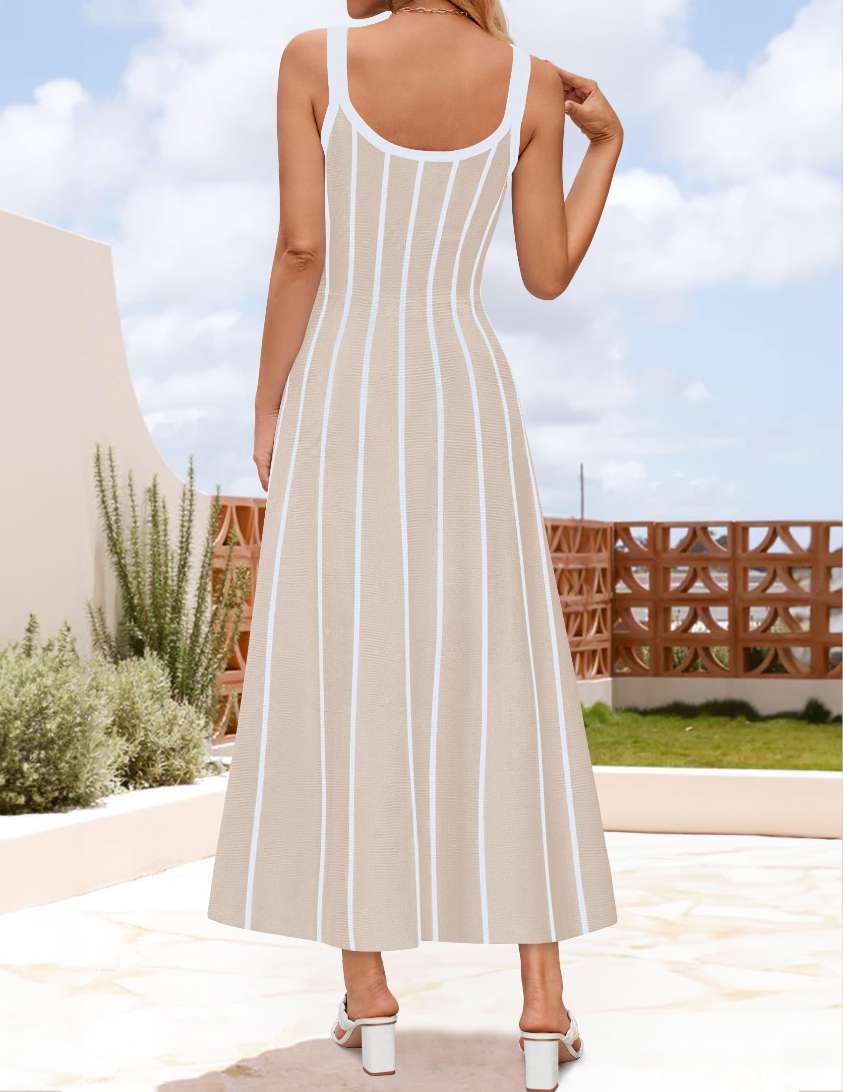 Wome's Summer Sleeveless Striped Midi Dress 2025 Knit Casual Elegant A Line Swing Long Dresses