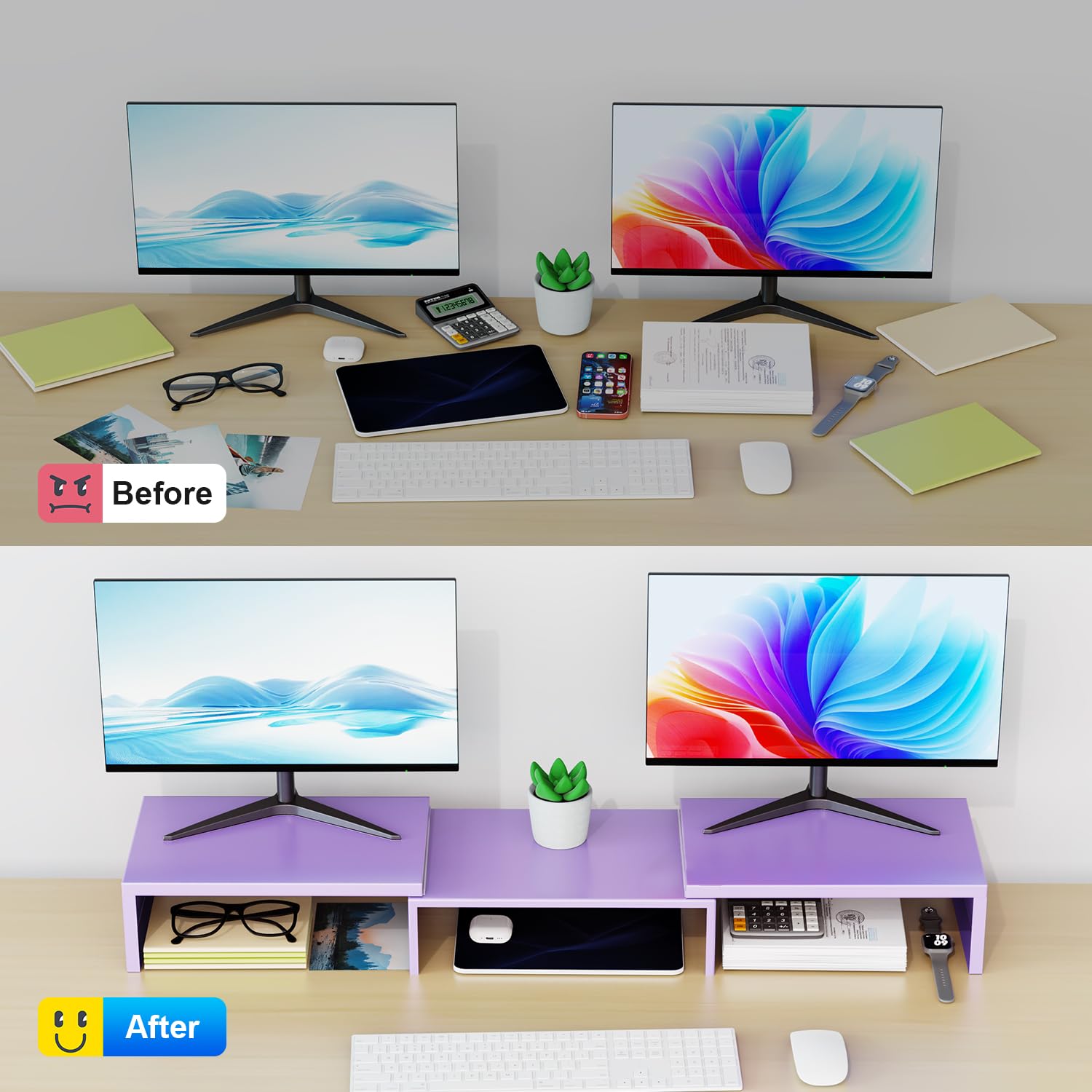 Dual Monitor Stand for Desk, Metal Monitor Riser, Office Supplies and Accessories