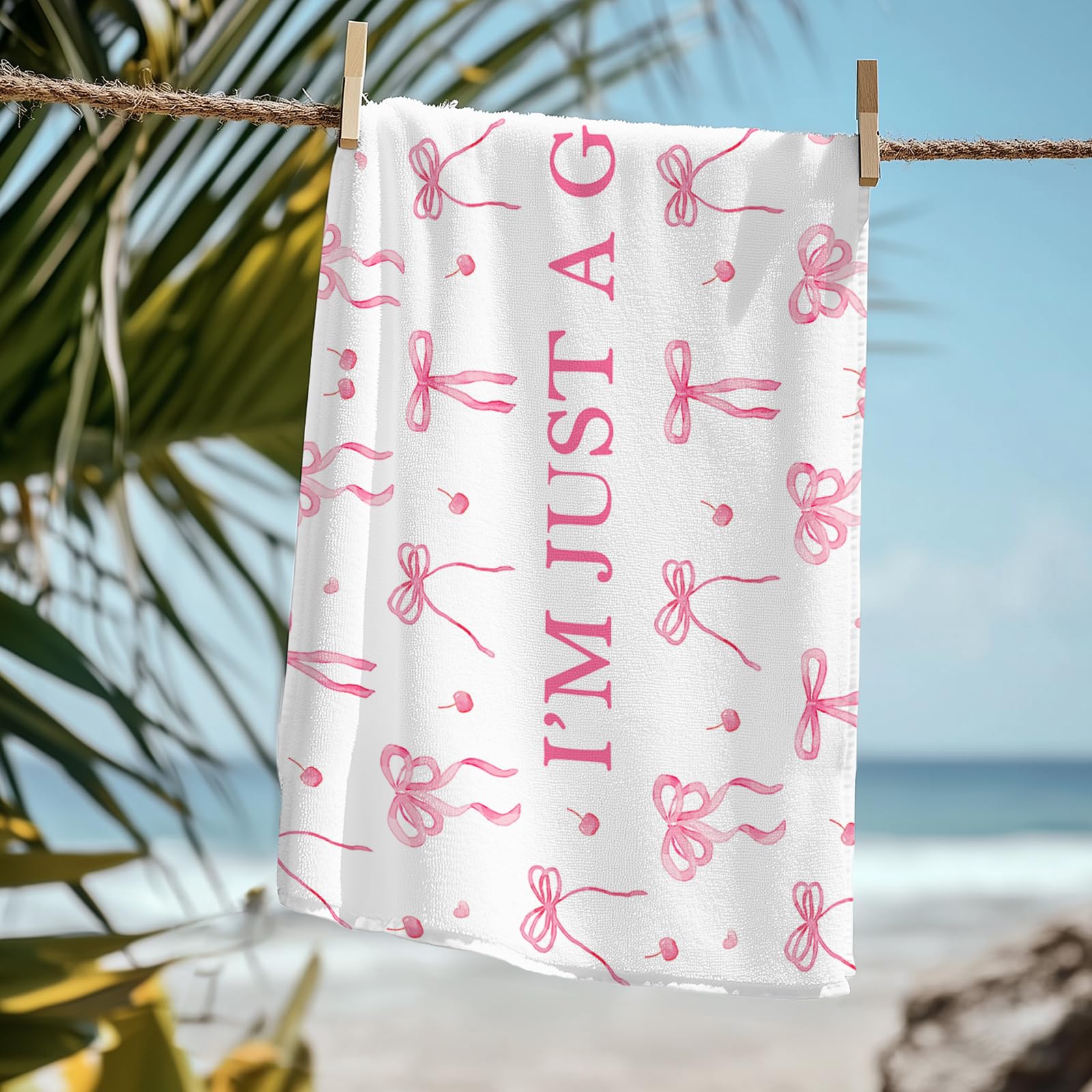 Coquette Girly Pink Bow Beach Towel - Microfiber Absorb Water Travel Towels 60x30 Inches for Bathroom Kitchen