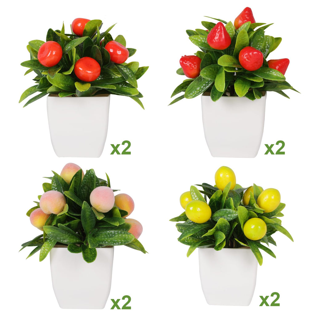 Fruit Artificial Plants Fake Fruit Potted Plant 6inches Fake 4pcs Tree with Small Pot Mini Fake Plant Decor