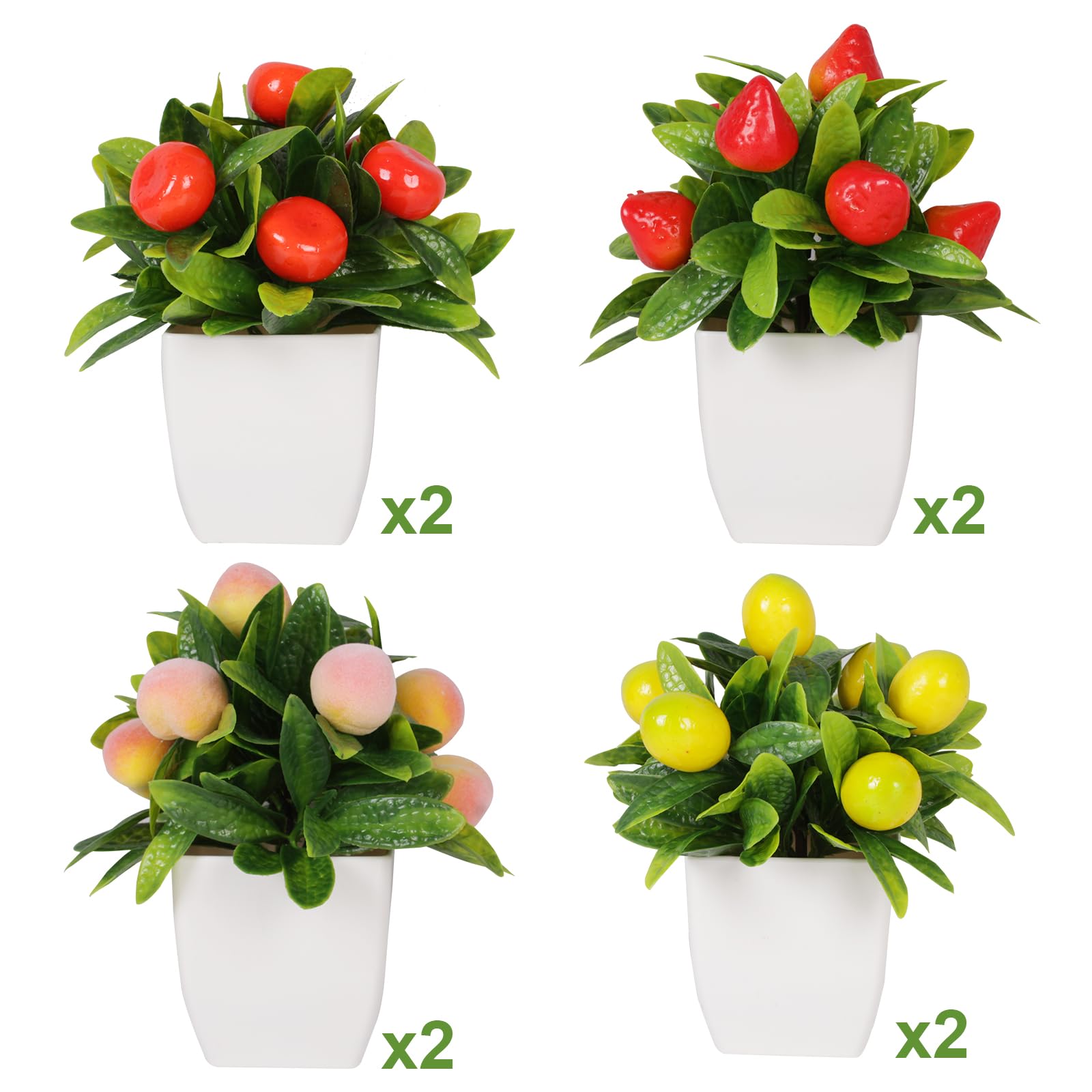 Fruit Artificial Plants Fake Fruit Potted Plant 6inches Fake 4pcs Tree with Small Pot Mini Fake Plant Decor