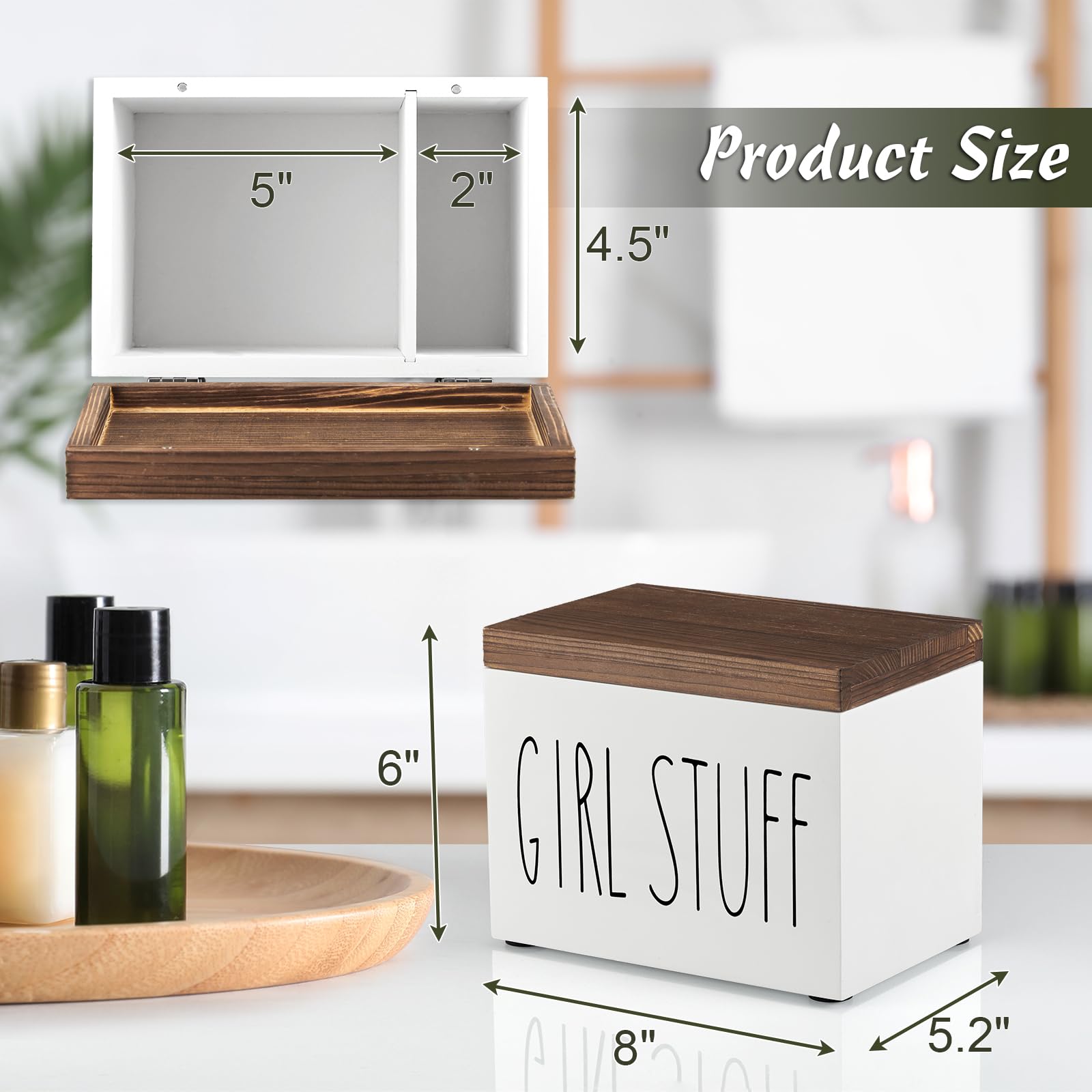 Lady Stuff Box for Bathroom Accessories, Feminine Product Organizer, Pad Organize Case with Hinged lid Storage