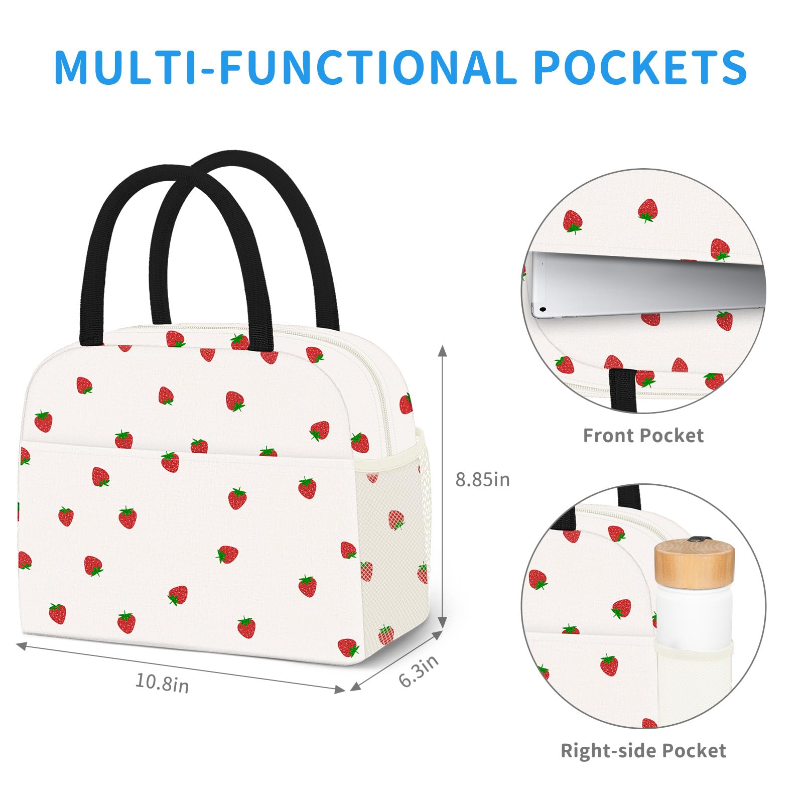 Reusable Insulated Lunch Tote Bag,Leakproof Food Handbags Case High Capacity