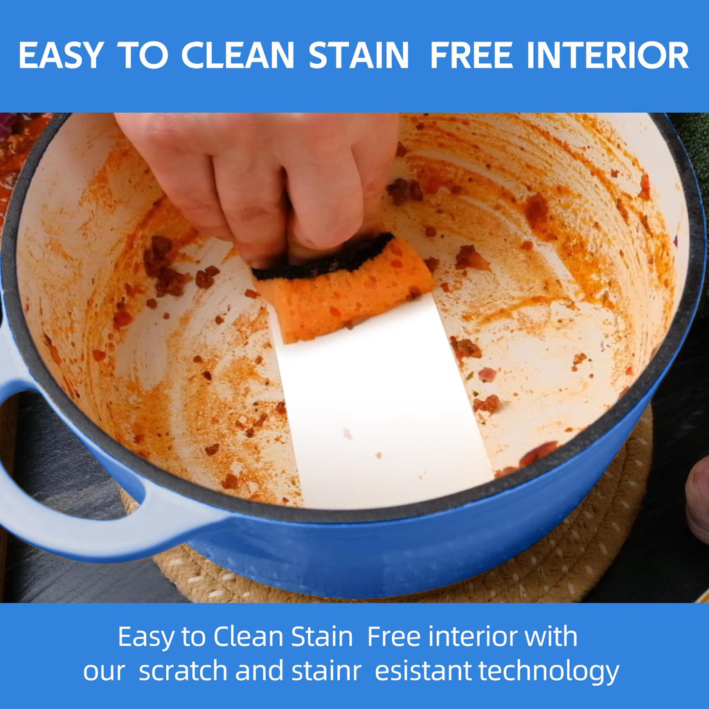 Enameled Cast Iron Dutch Oven with Lid - Big Dual Handles - Round Pot for Versatile Cooking 6 Quart