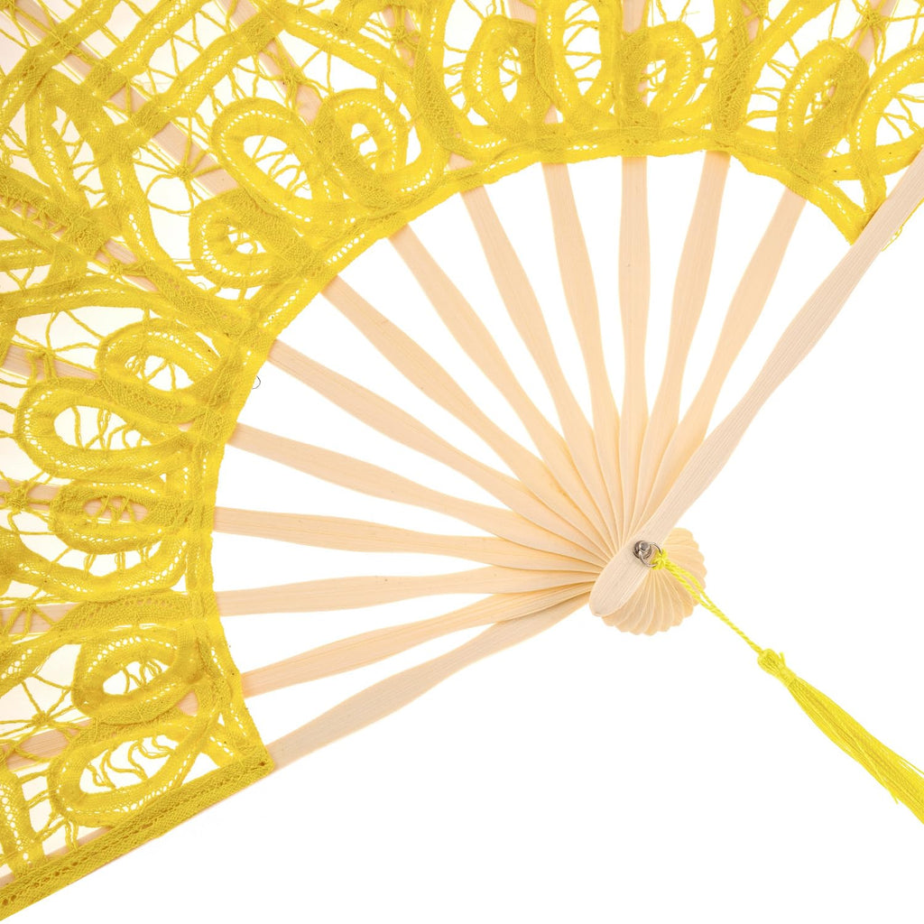 Cotton Lace Folding Handheld Fan Embroidered Hand Fan with Bamboo Staves