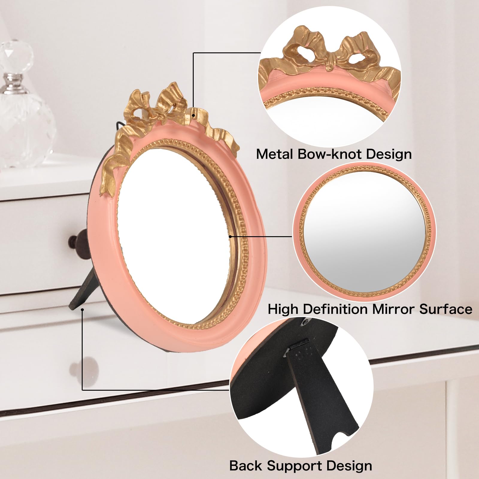 Vanity Tray Coquette Decor - 3 Pcs Decorative Perfume Tray Set, Jewelry Tray & Bow Makeup Mirror & Vanity Tray, Gold Perfume Tray Organizers, Coquette Vintage Decor