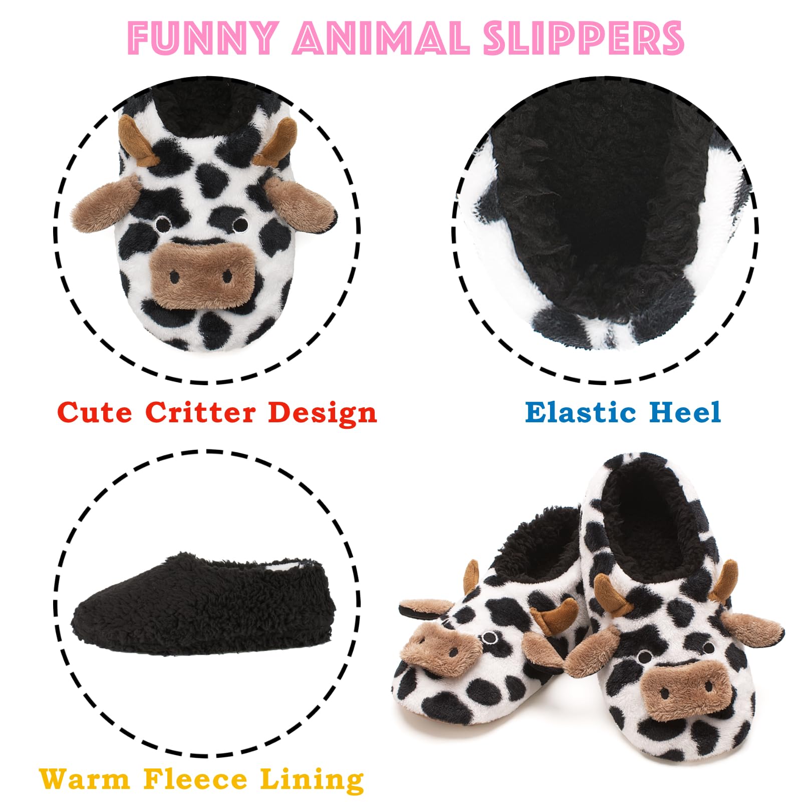 Cute Animal House Slippers - Fuzzy Warm Bedroom Slipper Socks Non-Slip Grippers