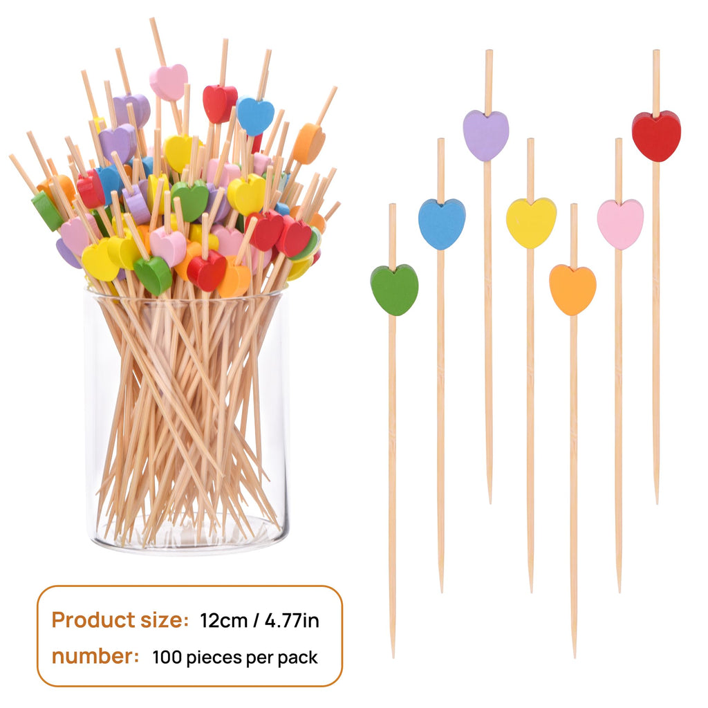 Heart-Shaped Bamboo Cocktail Picks â€?Natural Toothpicks for Appetizers, Fruit, Desserts & Sandwiches 100-Pack