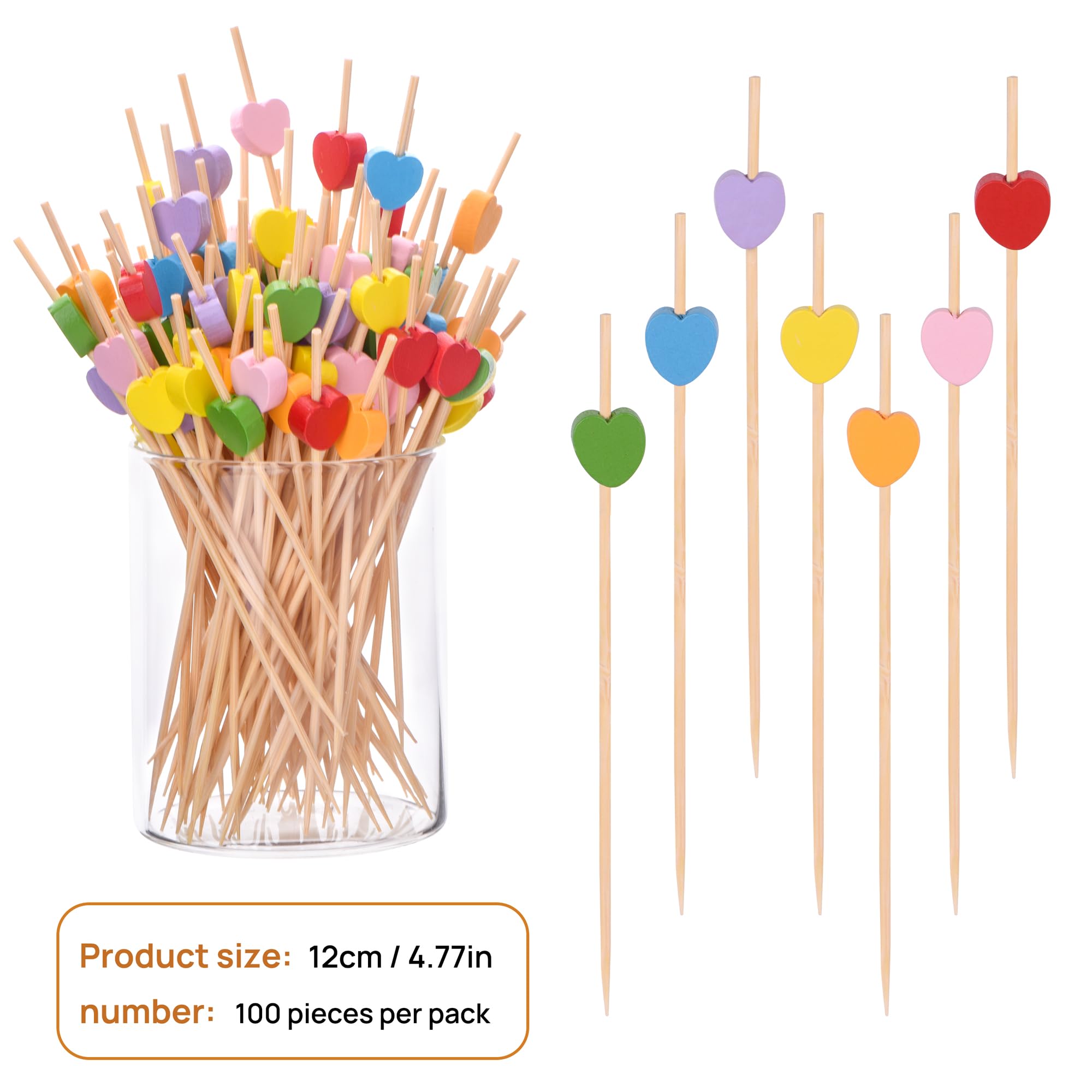 Heart-Shaped Bamboo Cocktail Picks â€?Natural Toothpicks for Appetizers, Fruit, Desserts & Sandwiches 100-Pack