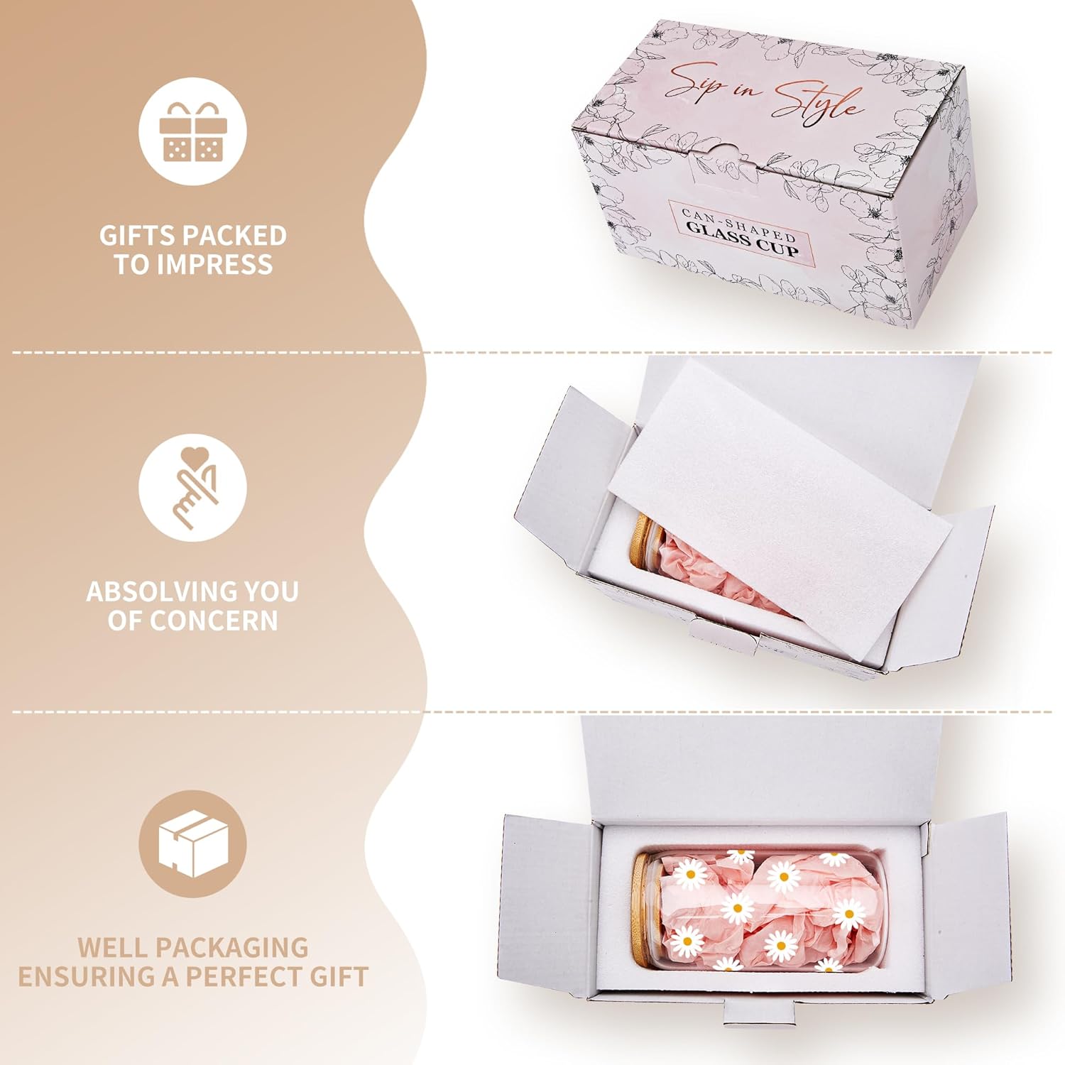 Cute Glass Cups with Lids and Straws, Daisy Design Iced Coffee Cup, Aesthetic Mug Tumbler