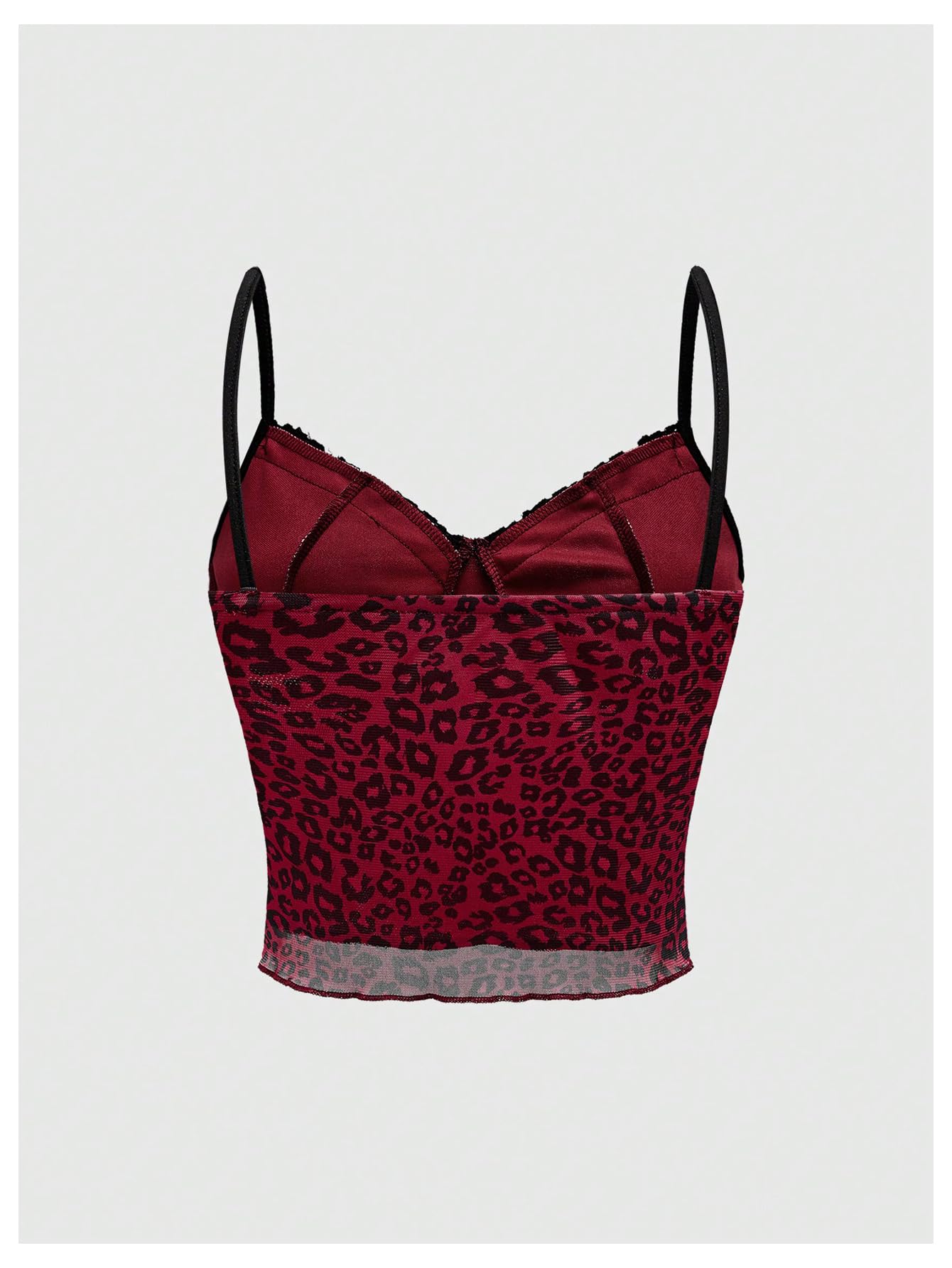 Women's Y2k Lace Trim Leopard Print Camisole Tops Sleeveless Spaghetti Strap Cheetah Crop Tank Top