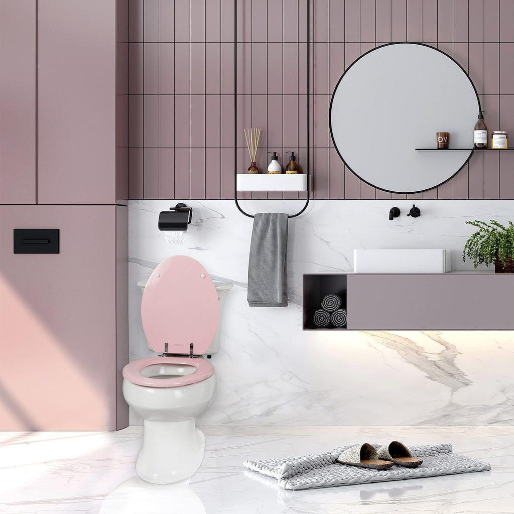 Round Toilet Seat Natural Wood Toilet Seat with Zinc Alloy Hinges, Easy to Install also Easy to Clean, Scratch Resistant