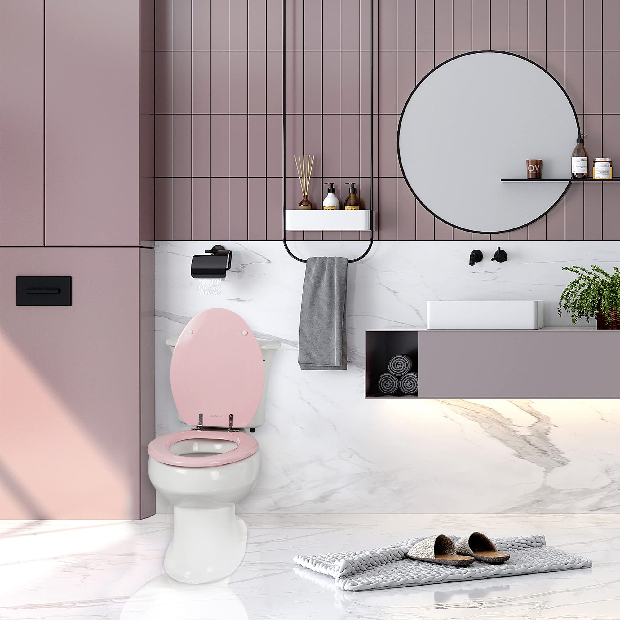 Round Toilet Seat Natural Wood Toilet Seat with Zinc Alloy Hinges, Easy to Install also Easy to Clean, Scratch Resistant