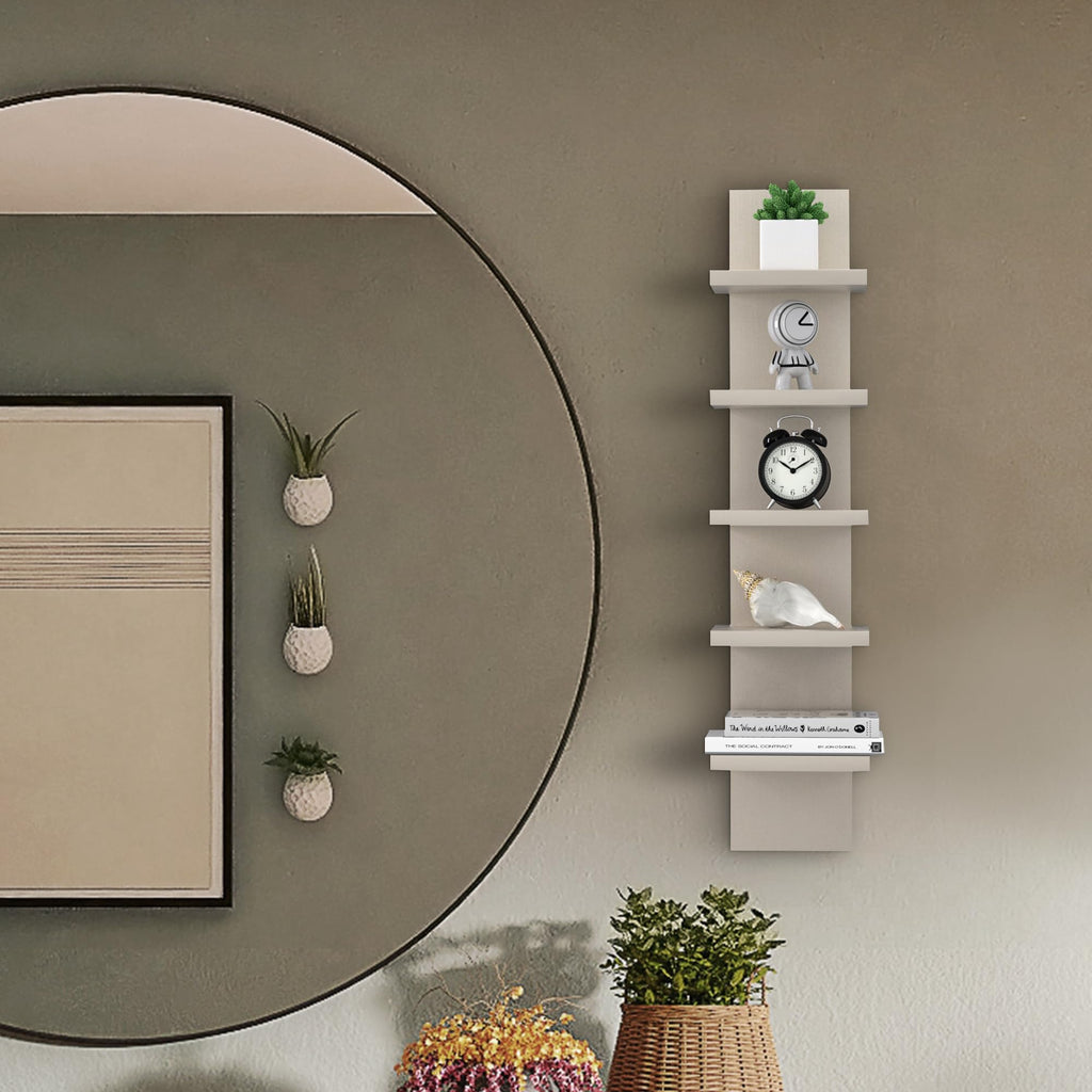 Vertical 5-Tier Wall Shelf Floating Storage Organizer for Bedroom & Living Room