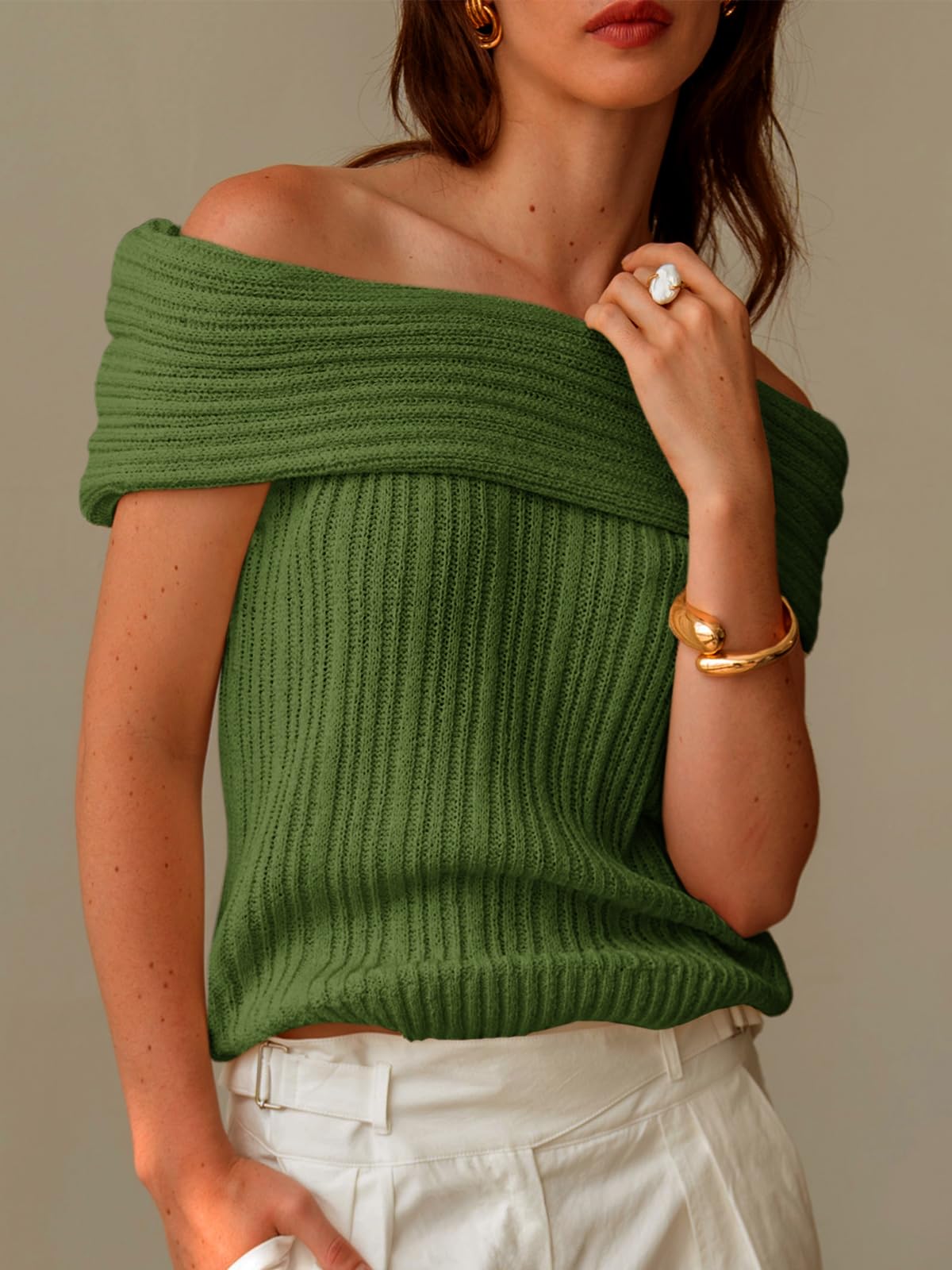 Womens Off The Shoulder Sweater Tops Summer Sleeveless Strapless Ribbed Sexy Pullover Shirts