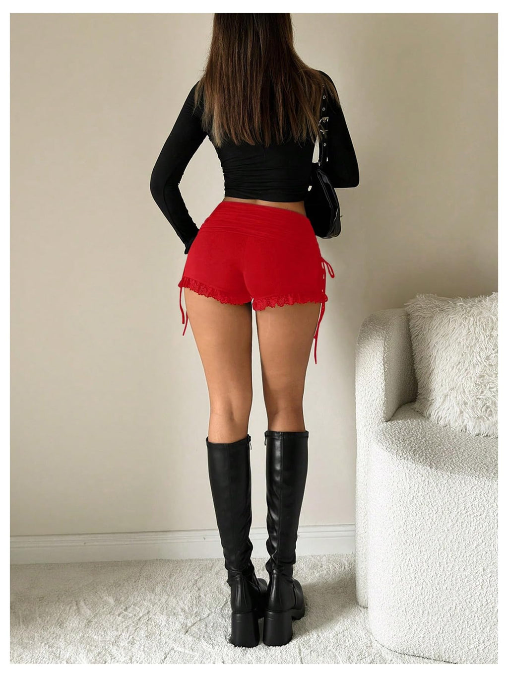 Women's Side Drawstring Lace Ruffle Shorts Y2K Ruched Low Rise Mini Stretchy Slim Fit Micro Shorts