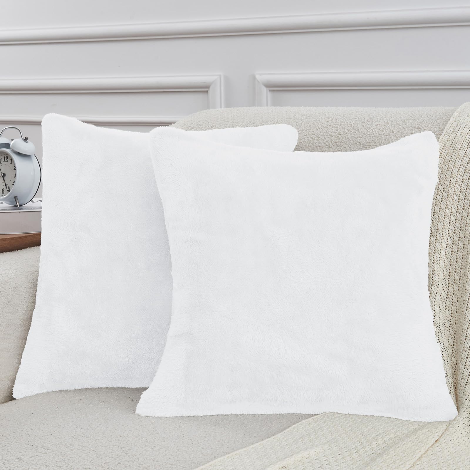 Faux Fur Pillow Cases Set of 2, Luxury Ultra Soft Fuzzy Pillowcases, Fluffy Plush Velvet Pillow Covers with Zipper, Cozy Warmth and No Shedding